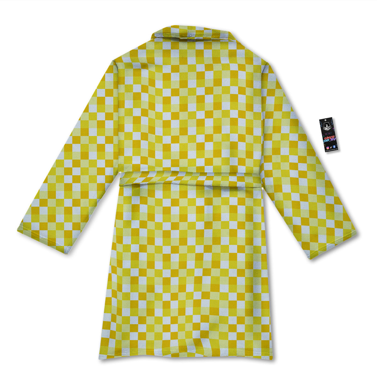 Checkered Yellow And White Print Pattern Bathrobe-grizzshop