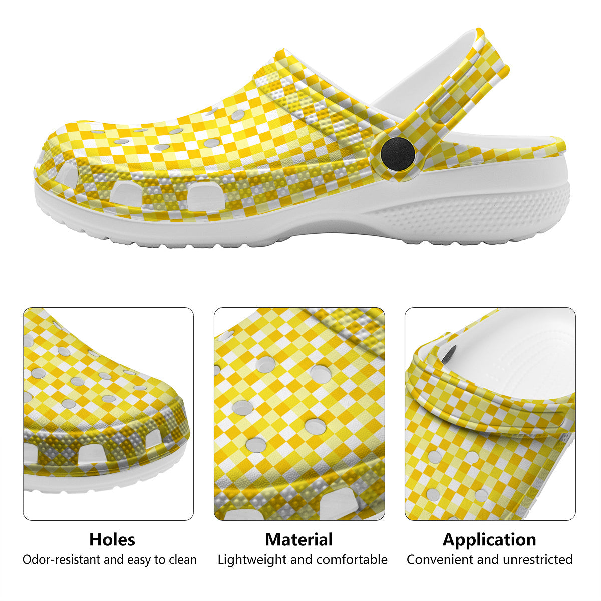Checkered Yellow And White Print Pattern Clog-grizzshop