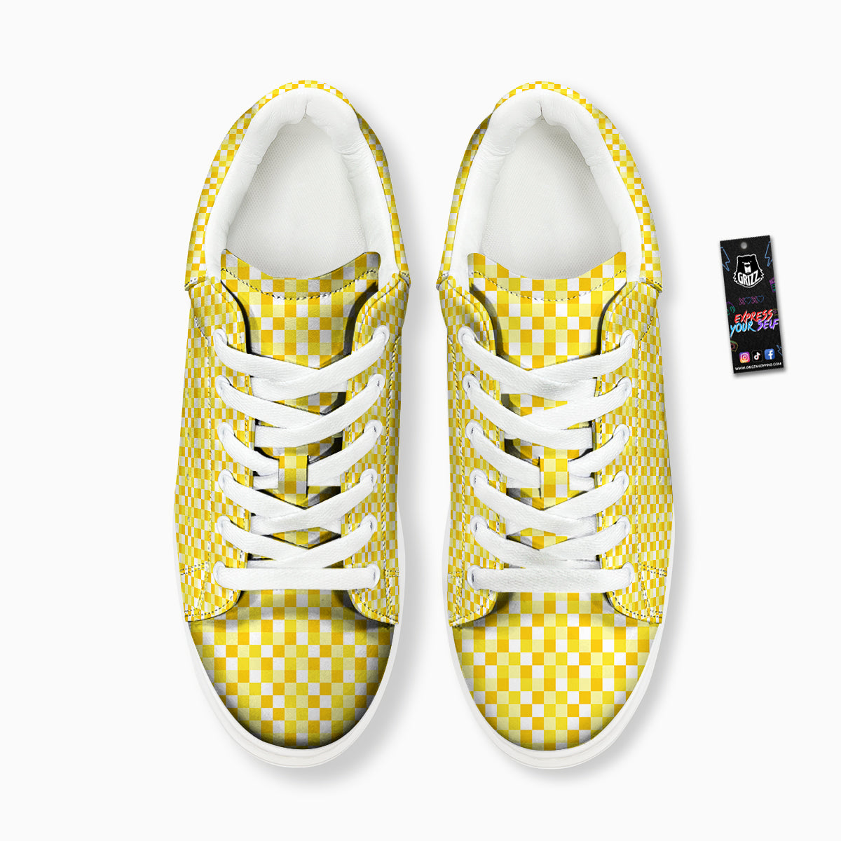 Checkered Yellow And White Print Pattern Platform Shoes-grizzshop