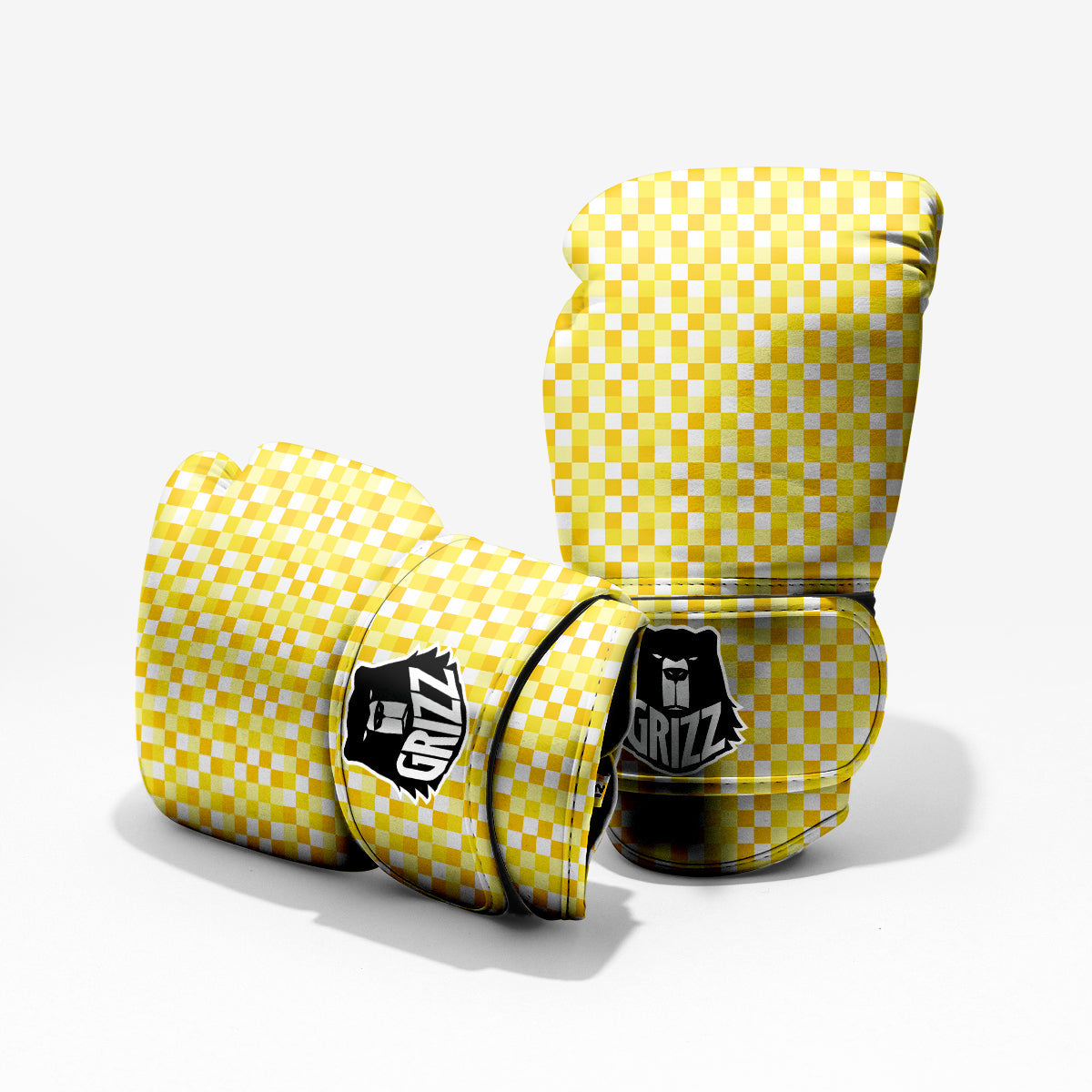 Checkered Yellow And White Print Pattern Pro Boxing Glove