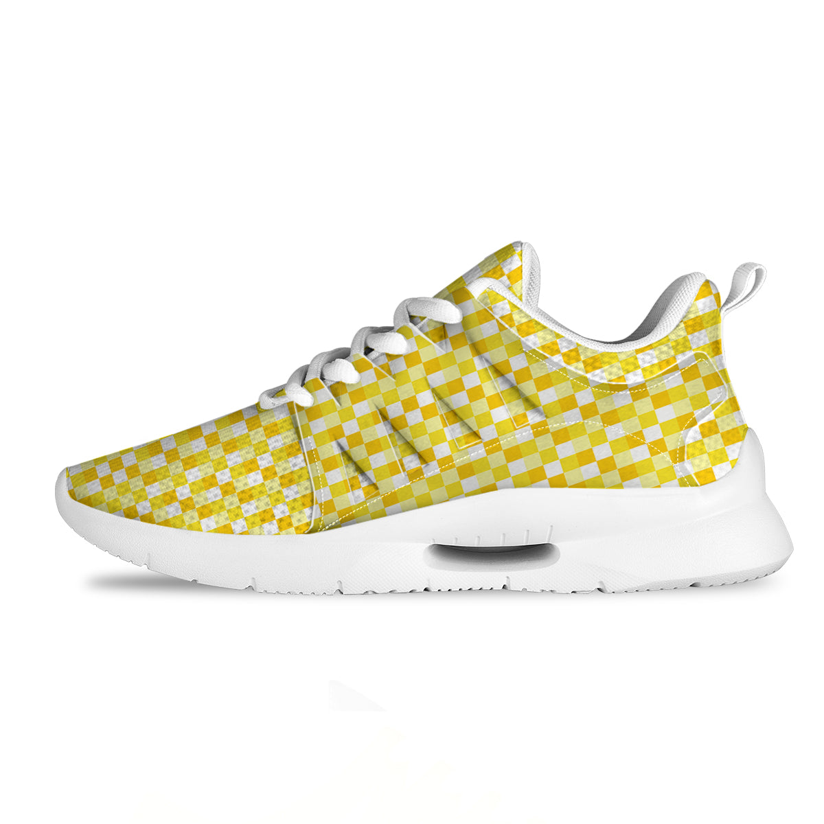 Checkered Yellow And White Print Pattern Tennis Shoes-grizzshop