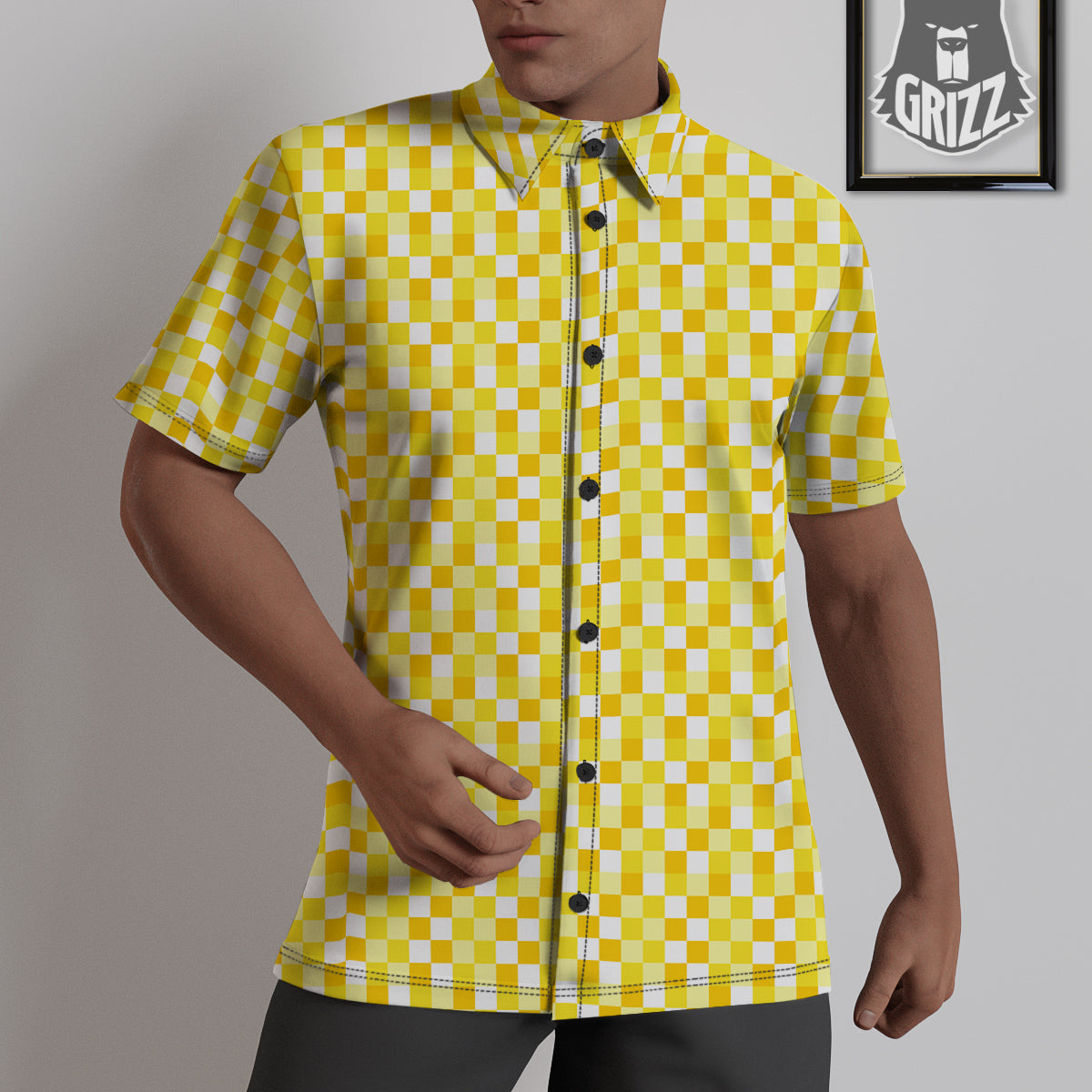 Checkered Yellow And White Print Pattern Untucked Shirts-grizzshop