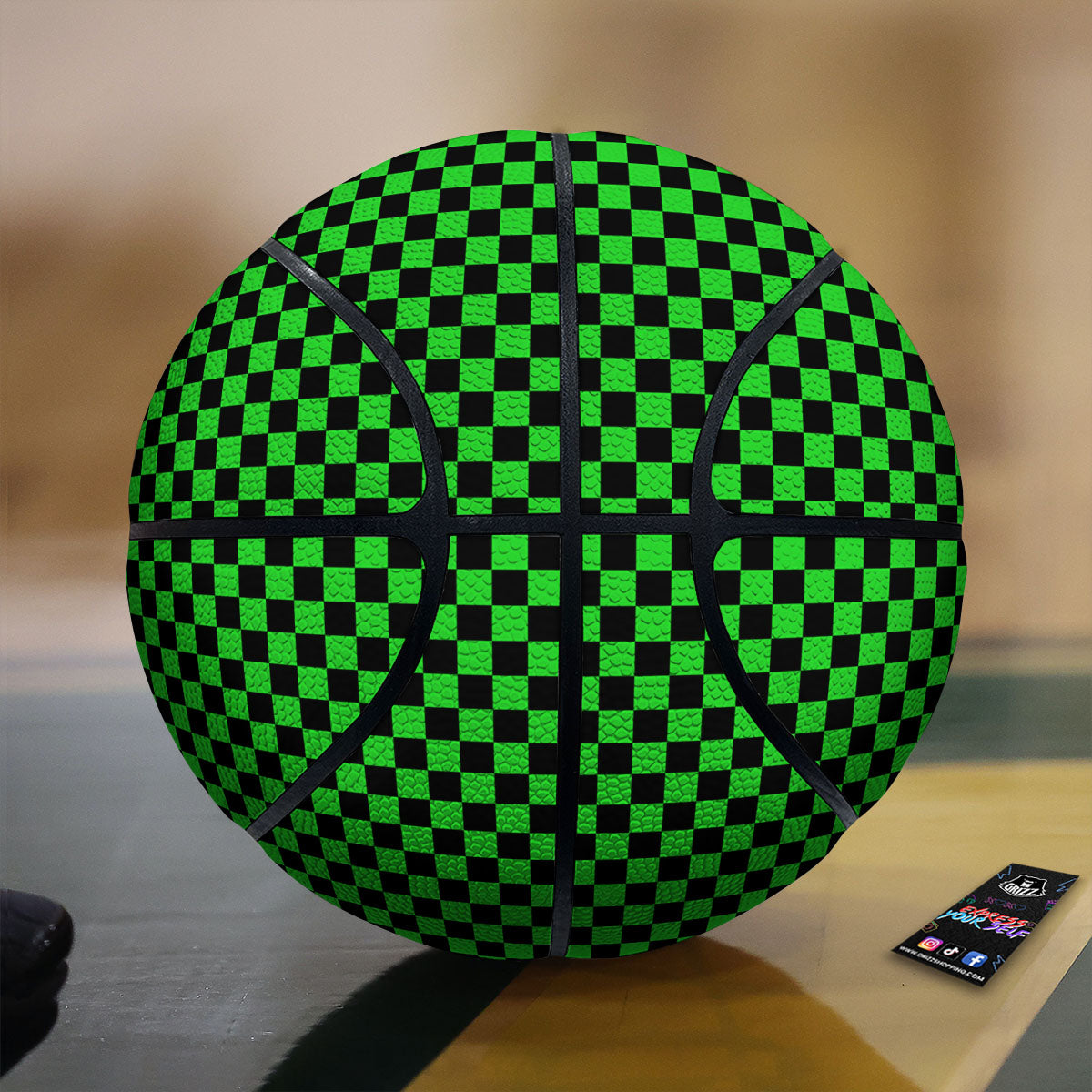 Checkered Green And Black Print Basketball