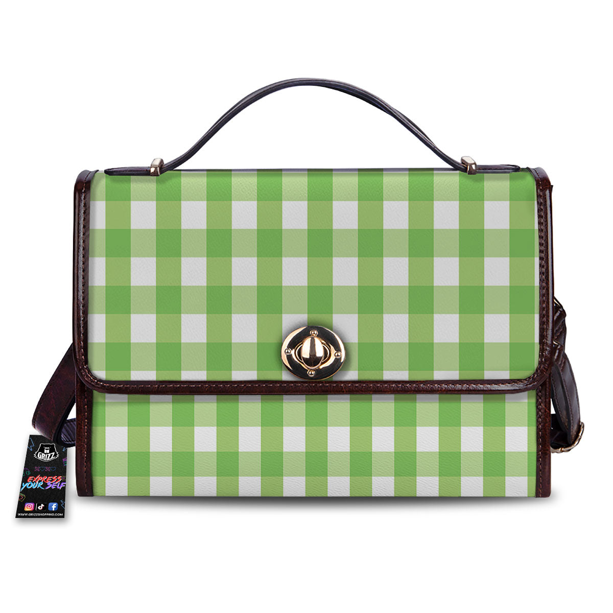 Checkered Green And White Print Pattern Women's Satchel Bag