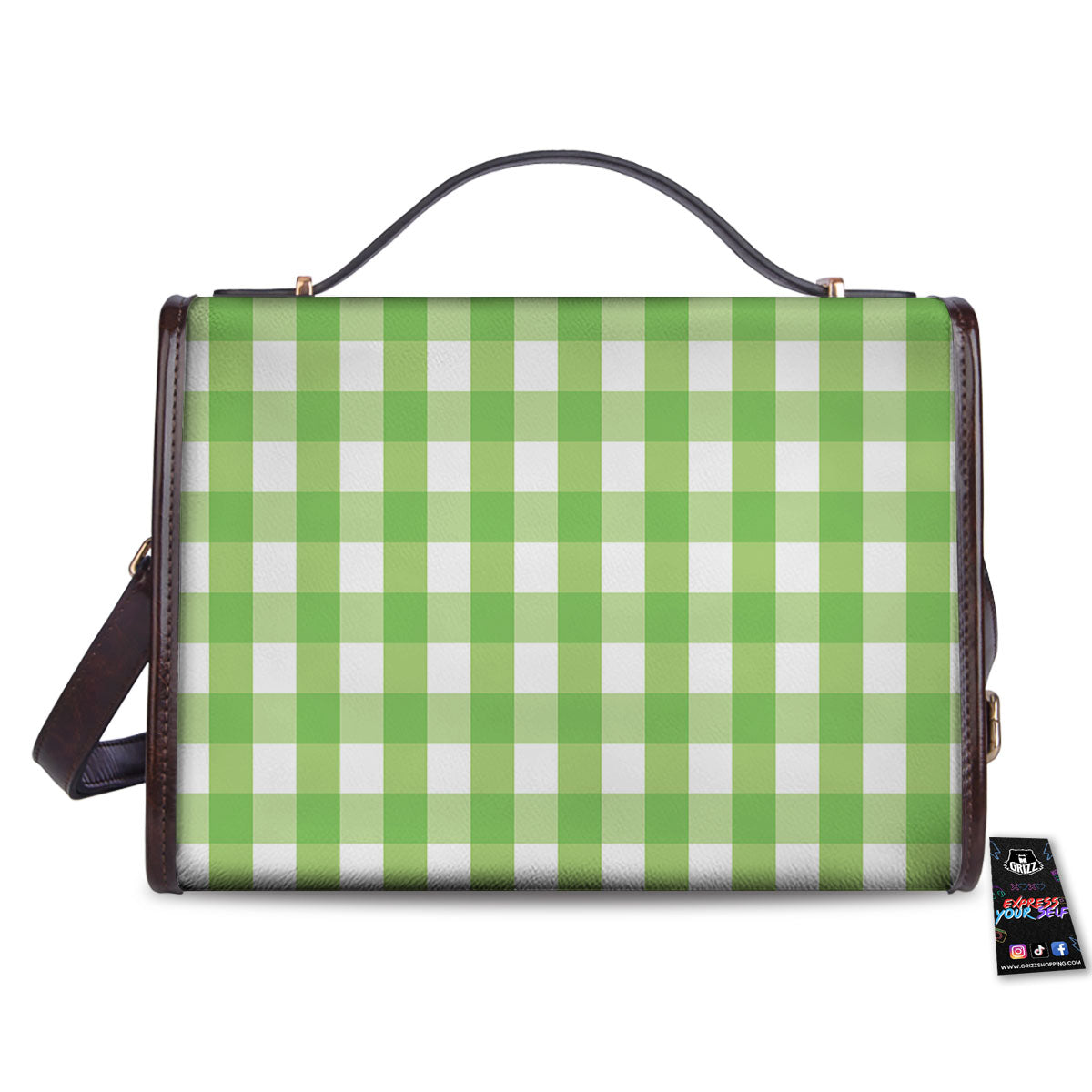 Checkered Green And White Print Pattern Women's Satchel Bag