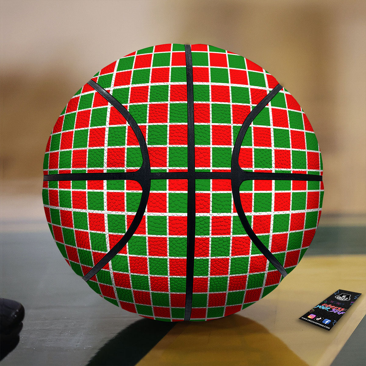 Checkered Merry Christmas Print Pattern Basketball