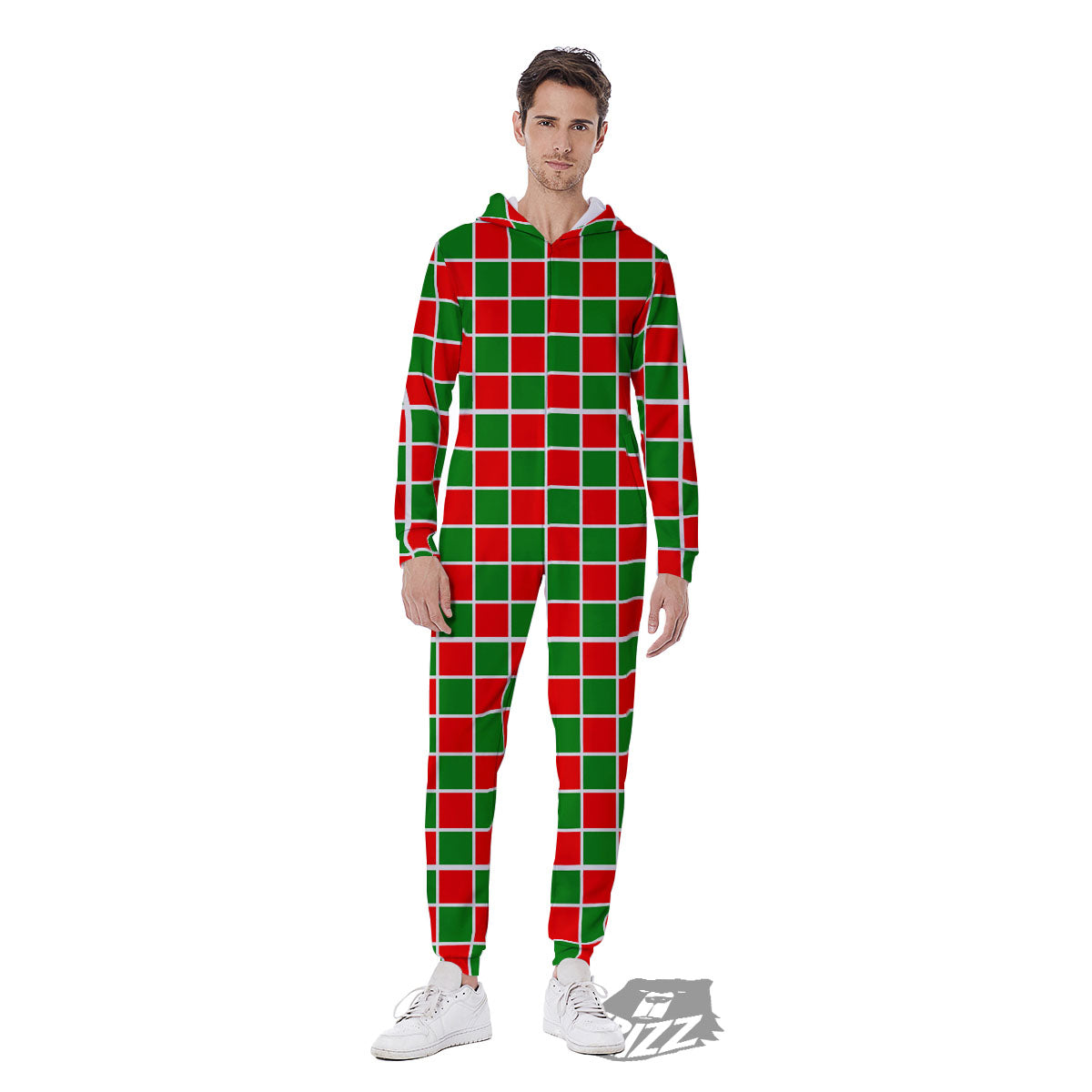 Checkered Merry Christmas Print Pattern Men's Jumpsuit-grizzshop