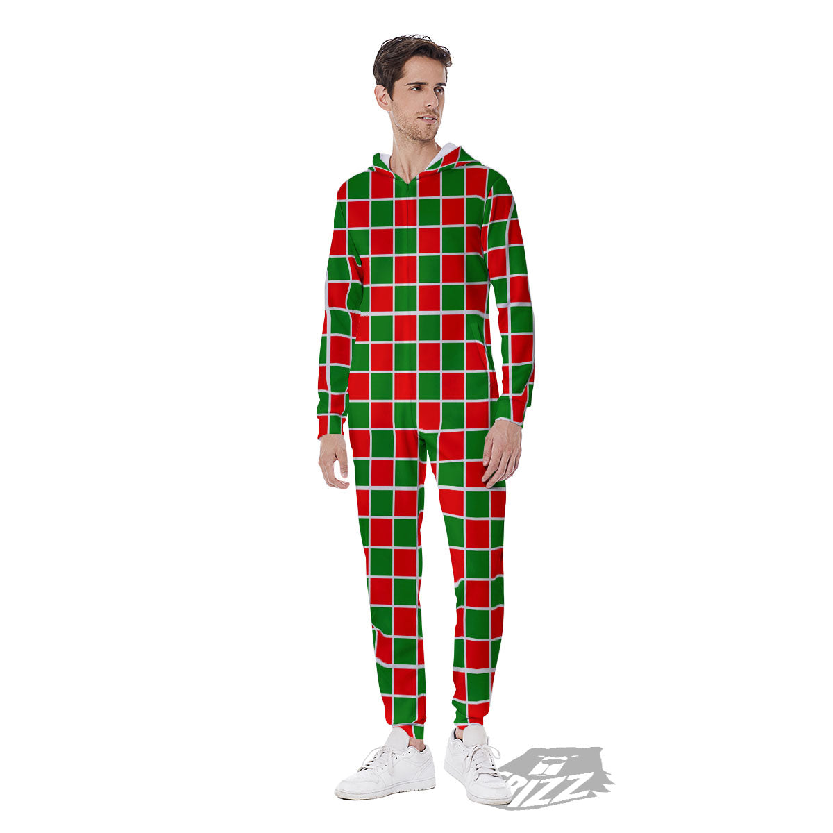 Checkered Merry Christmas Print Pattern Men's Jumpsuit-grizzshop