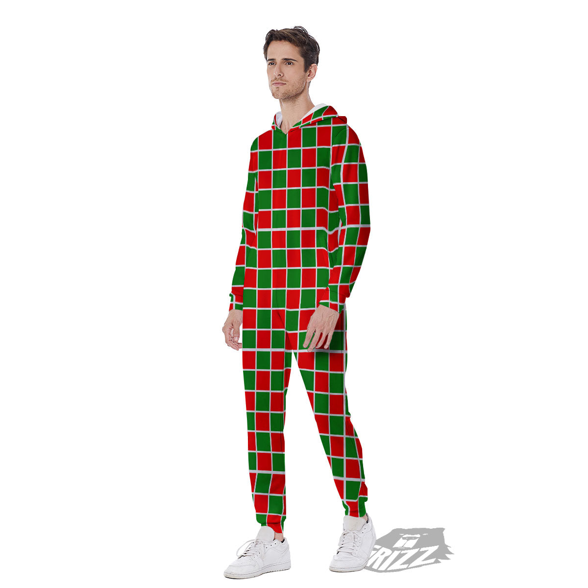 Checkered Merry Christmas Print Pattern Men's Jumpsuit-grizzshop