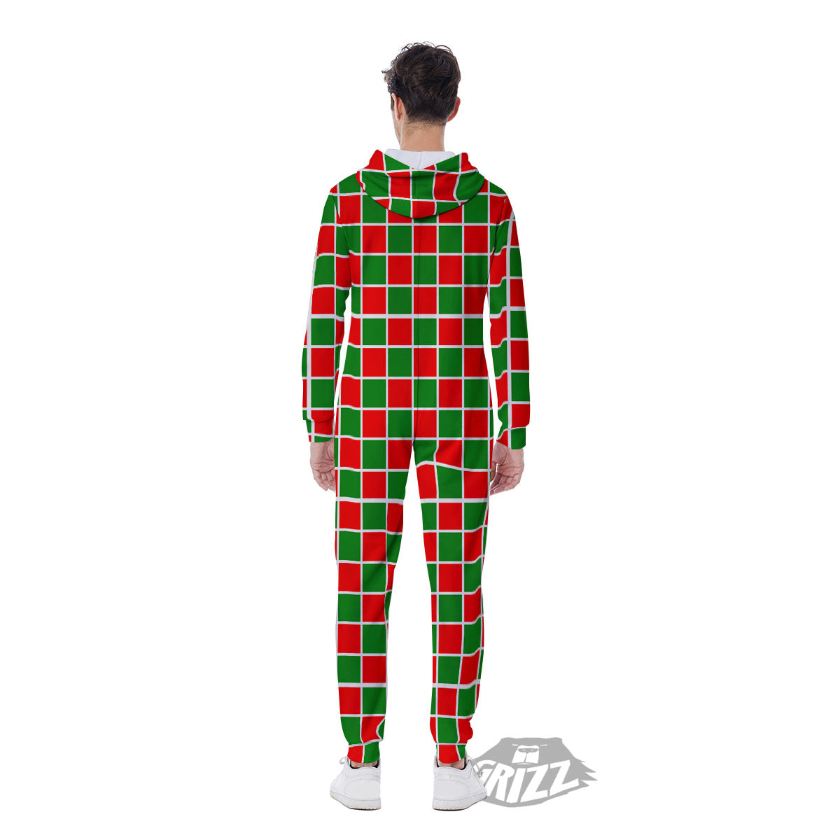 Checkered Merry Christmas Print Pattern Men's Jumpsuit-grizzshop