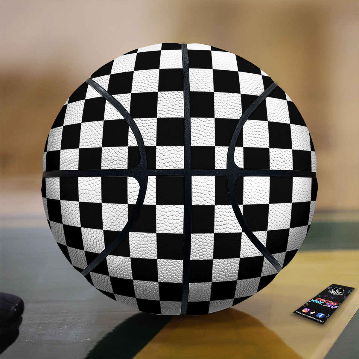 Checkered White And Black Print Pattern Basketball