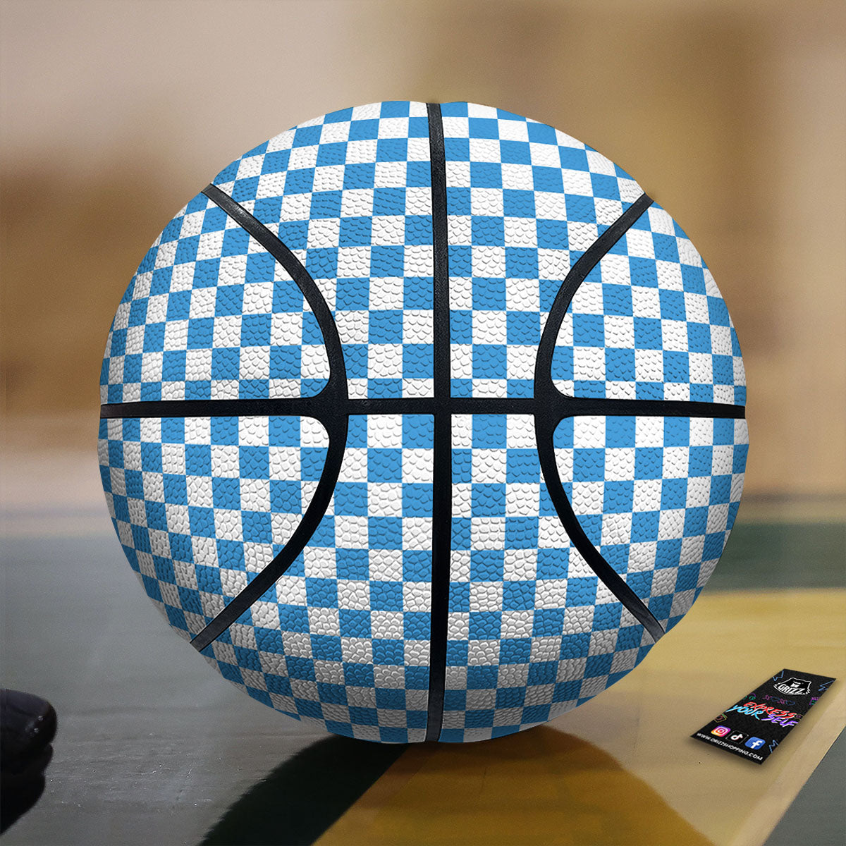 Checkered White And Blue Print Pattern Basketball