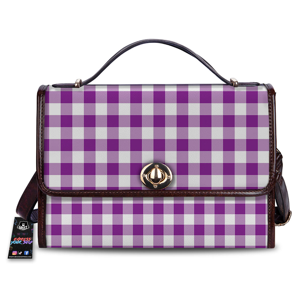 Checkered White And Purple Print Pattern Women's Satchel Bag