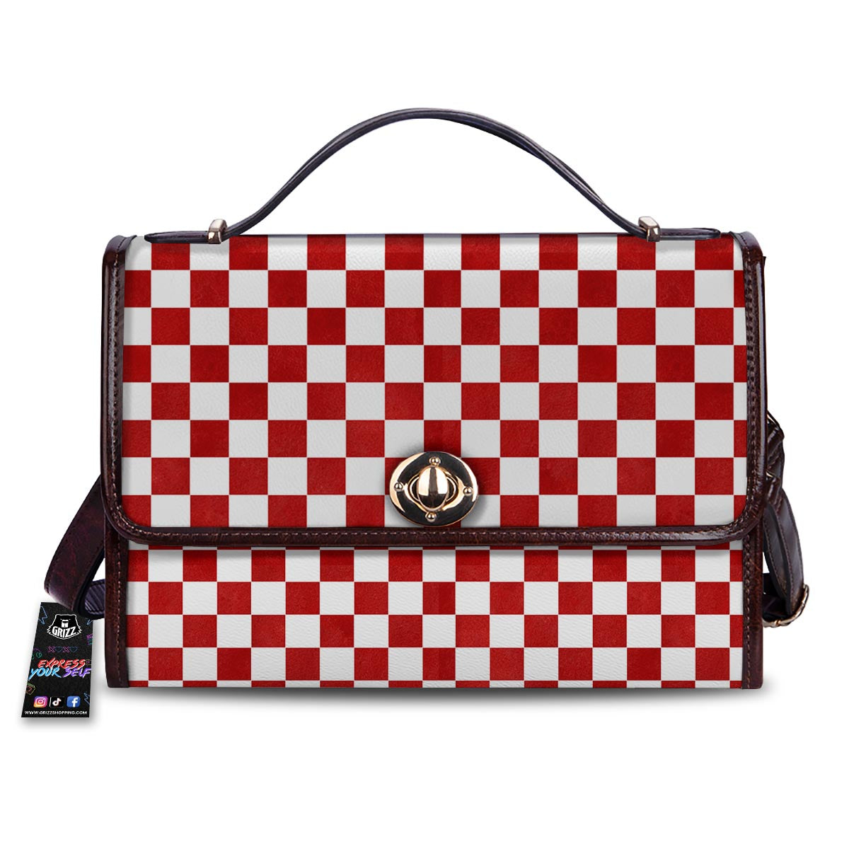 Checkered White And Red Print Pattern Women's Satchel Bag