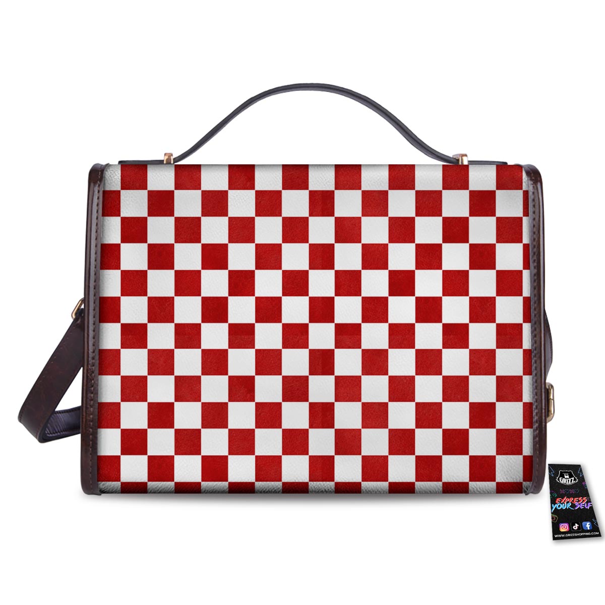 Checkered White And Red Print Pattern Women's Satchel Bag