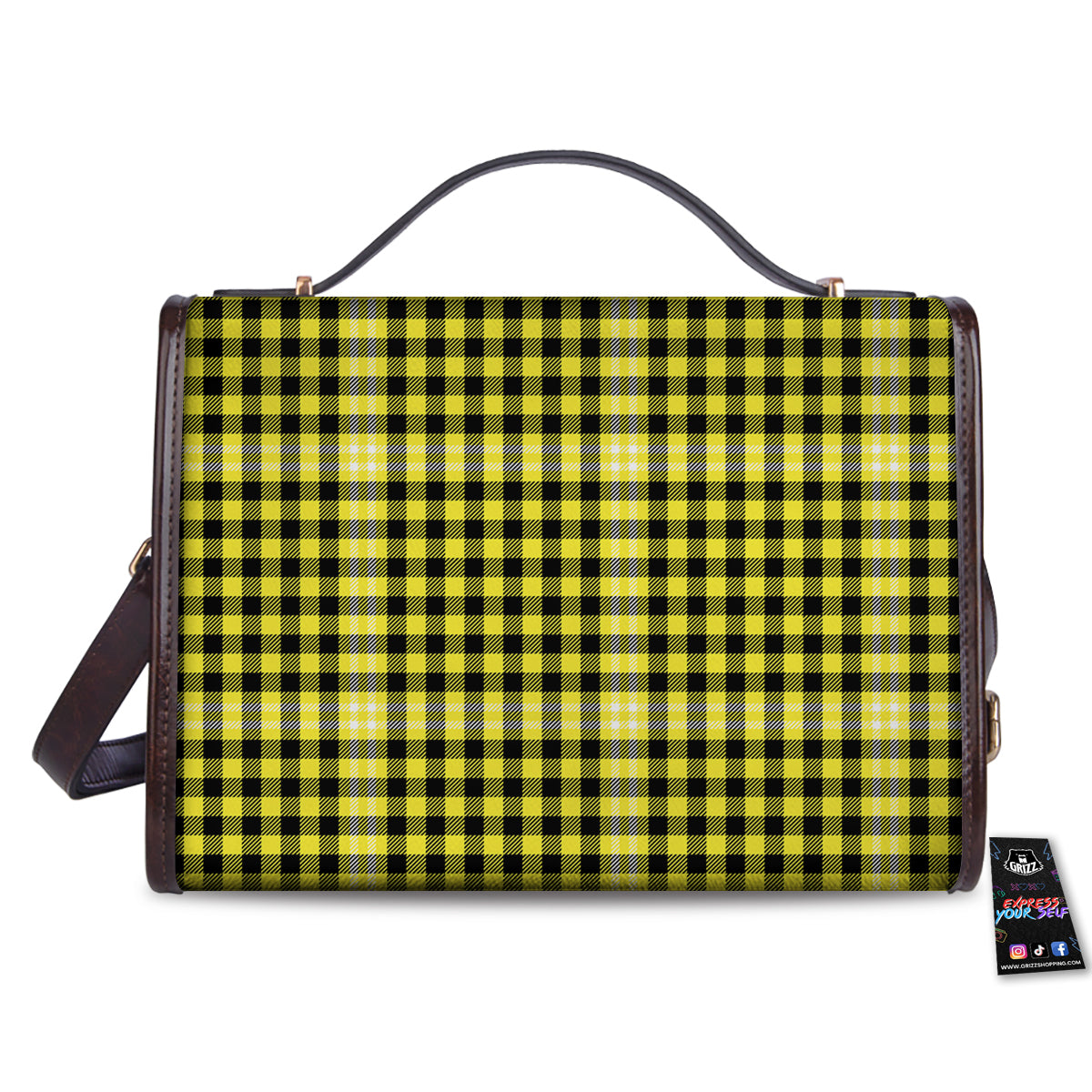 Checkered Yellow And Black Print Pattern Women's Satchel Bag