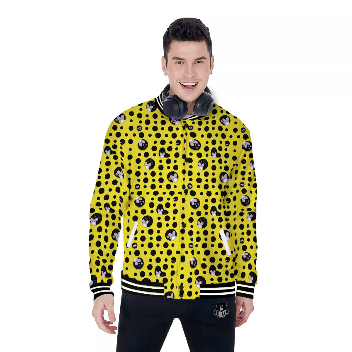 Cheese Cartoon Print Pattern Baseball Jacket-grizzshop