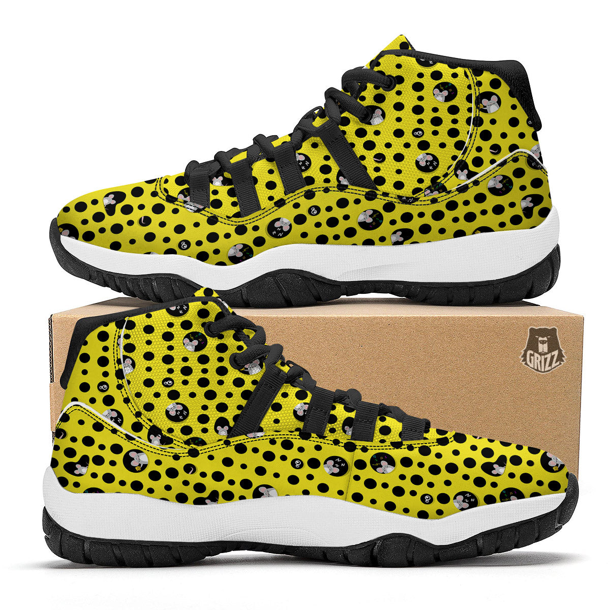 Cheese Cartoon Print Pattern Black Bball Shoes-grizzshop