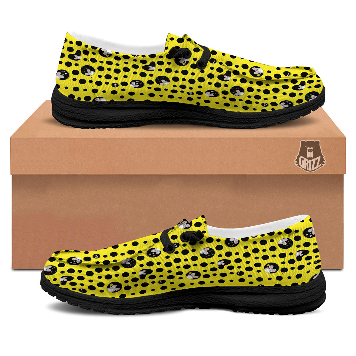 Cheese Cartoon Print Pattern Black Loafers-grizzshop