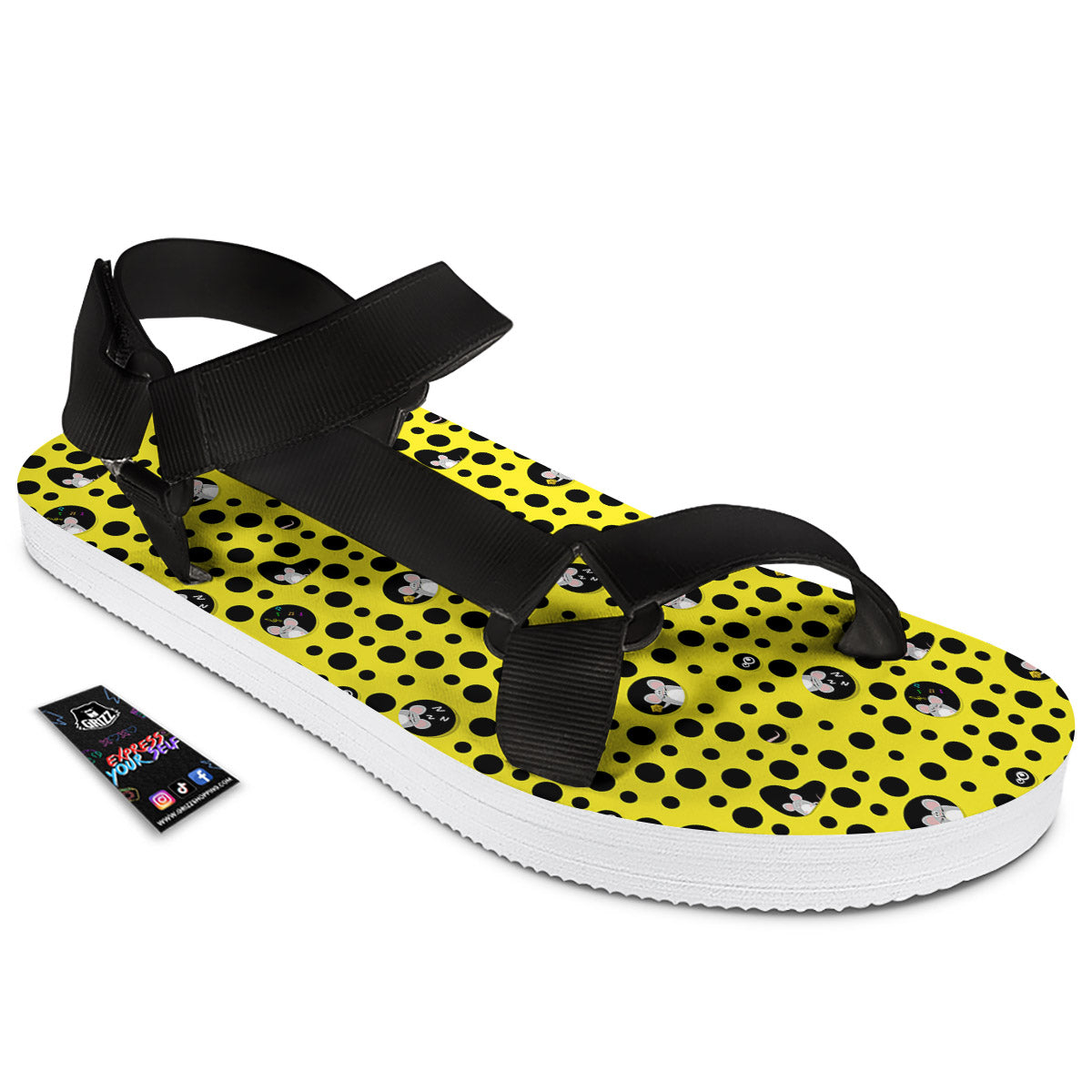 Cheese Cartoon Print Pattern Black Open Toe Sandals-grizzshop