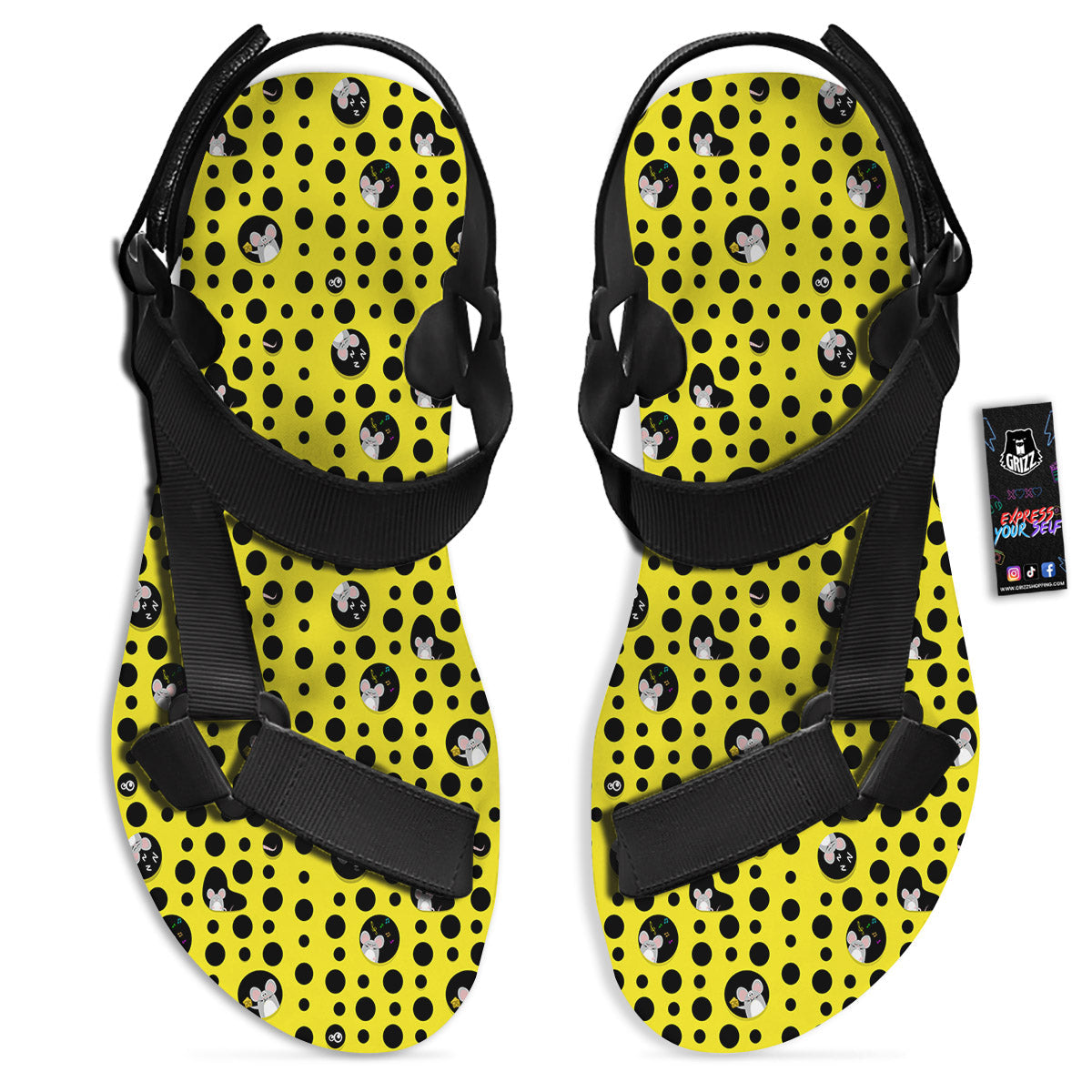 Cheese Cartoon Print Pattern Black Open Toe Sandals-grizzshop