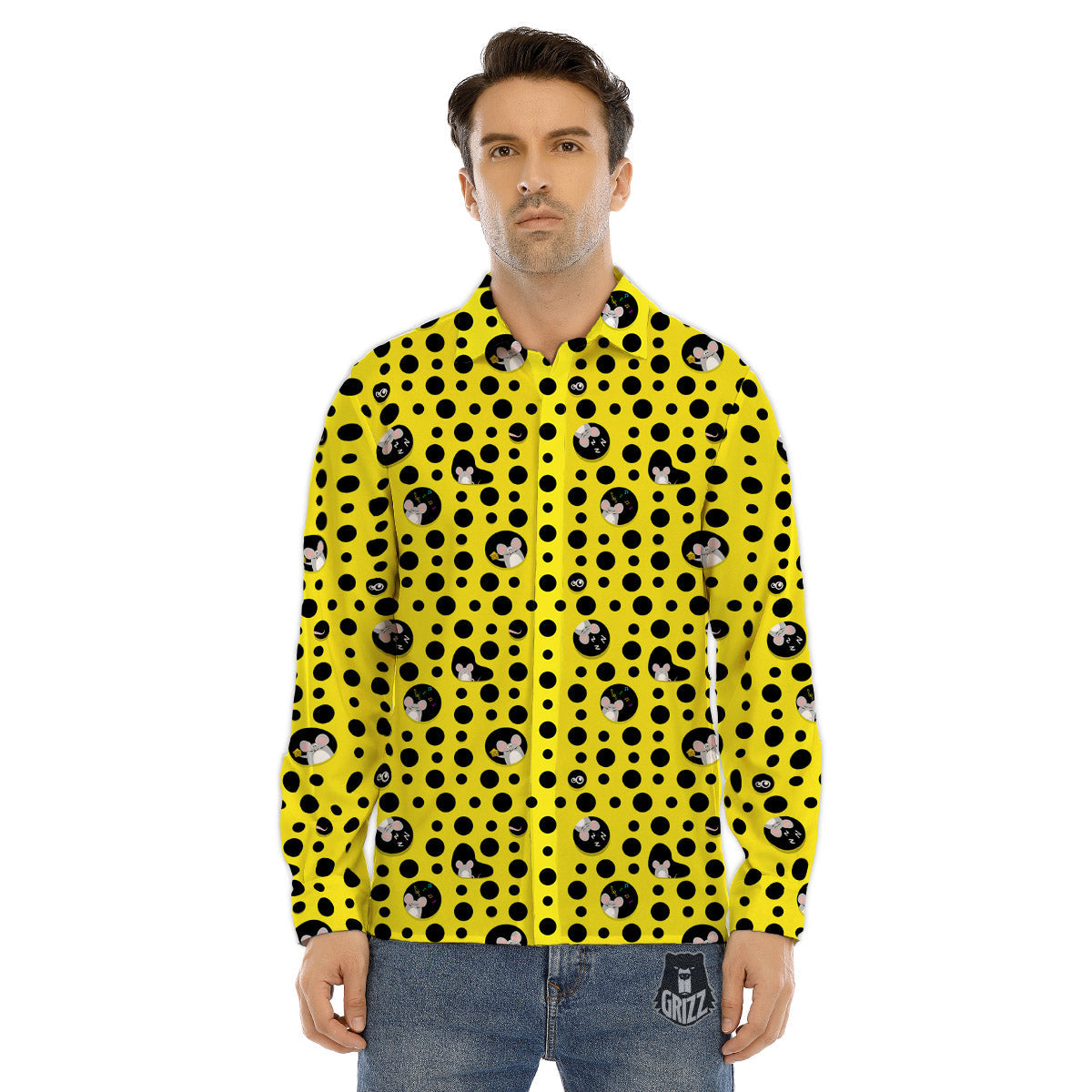 Cheese Cartoon Print Pattern Men's Dress Shirts-grizzshop