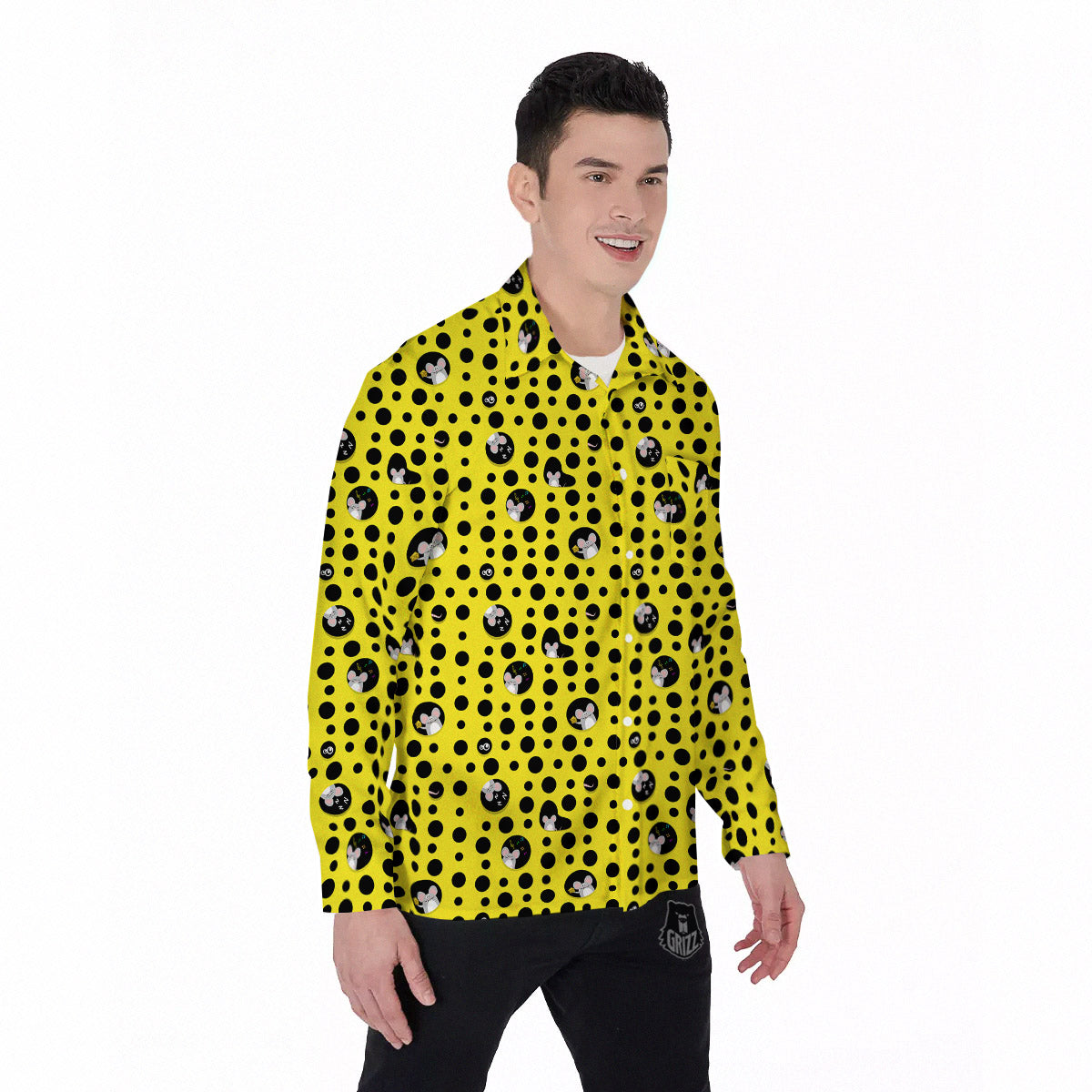 Cheese Cartoon Print Pattern Men's Long Sleeve Shirts-grizzshop