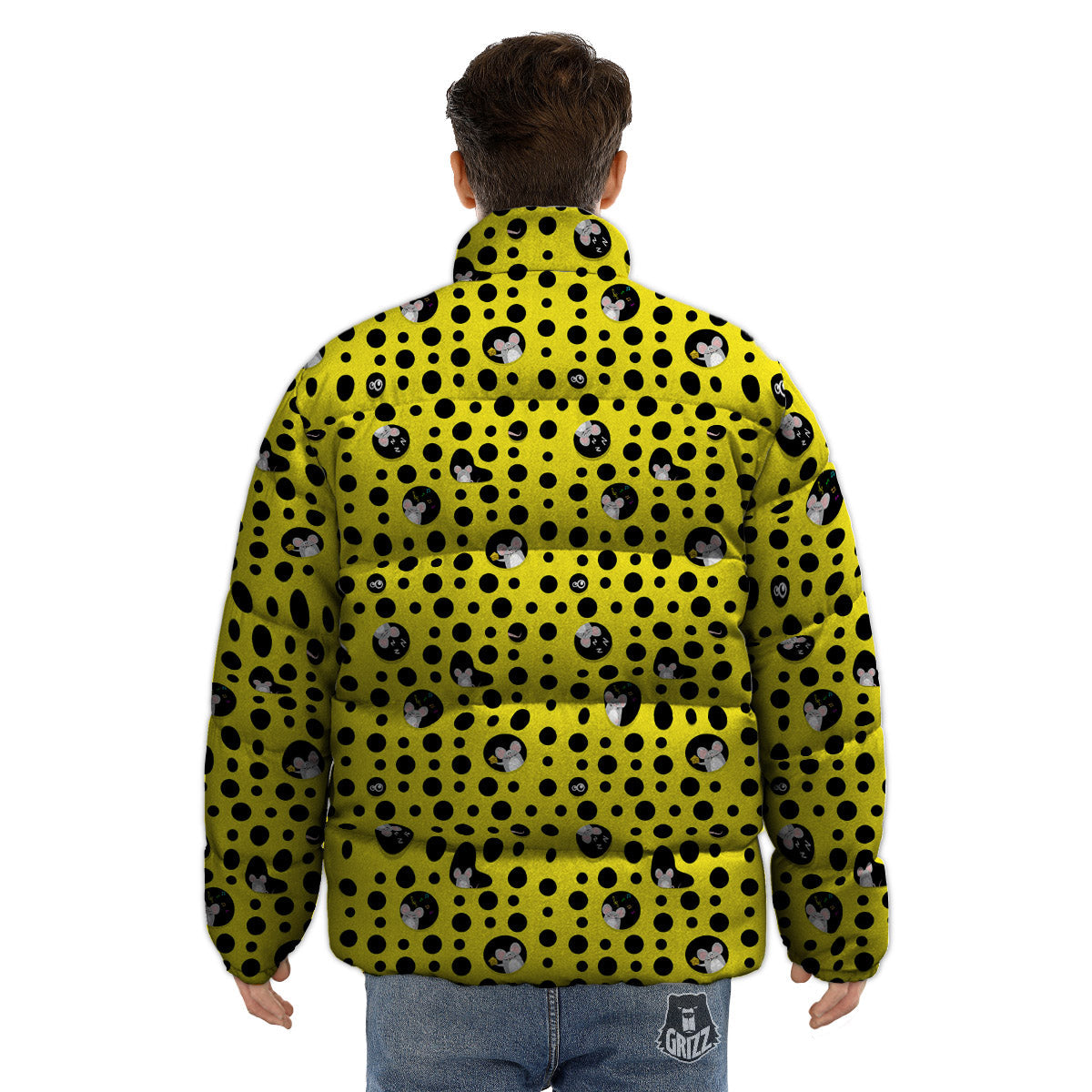 Cheese Cartoon Print Pattern Puffer Jacket-grizzshop