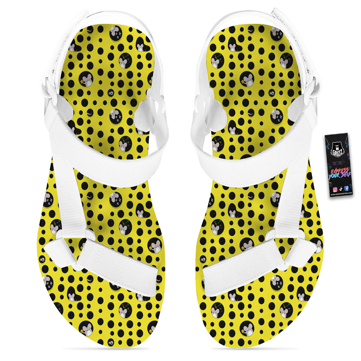 Cheese Cartoon Print Pattern White Open Toe Sandals-grizzshop