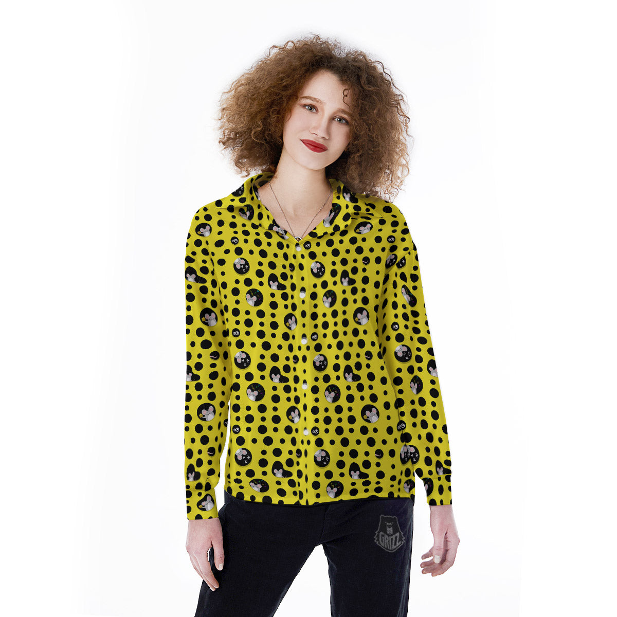 Cheese Cartoon Print Pattern Women's Long Sleeve Shirts-grizzshop