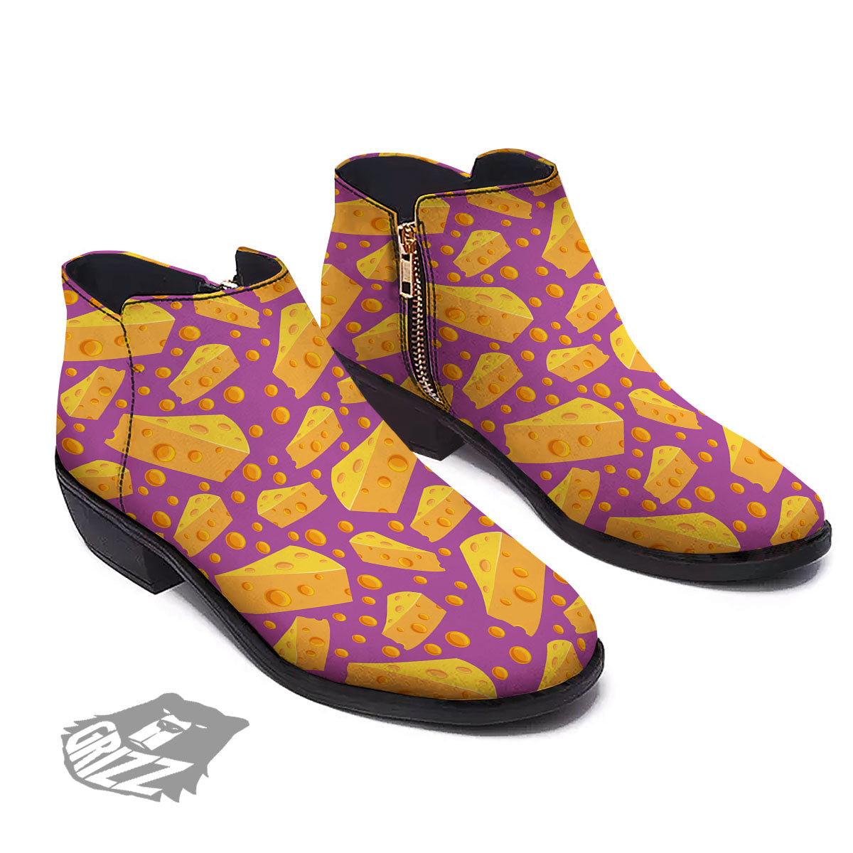 Cheese Holes And Purple Print Pattern Ankle Boots-grizzshop