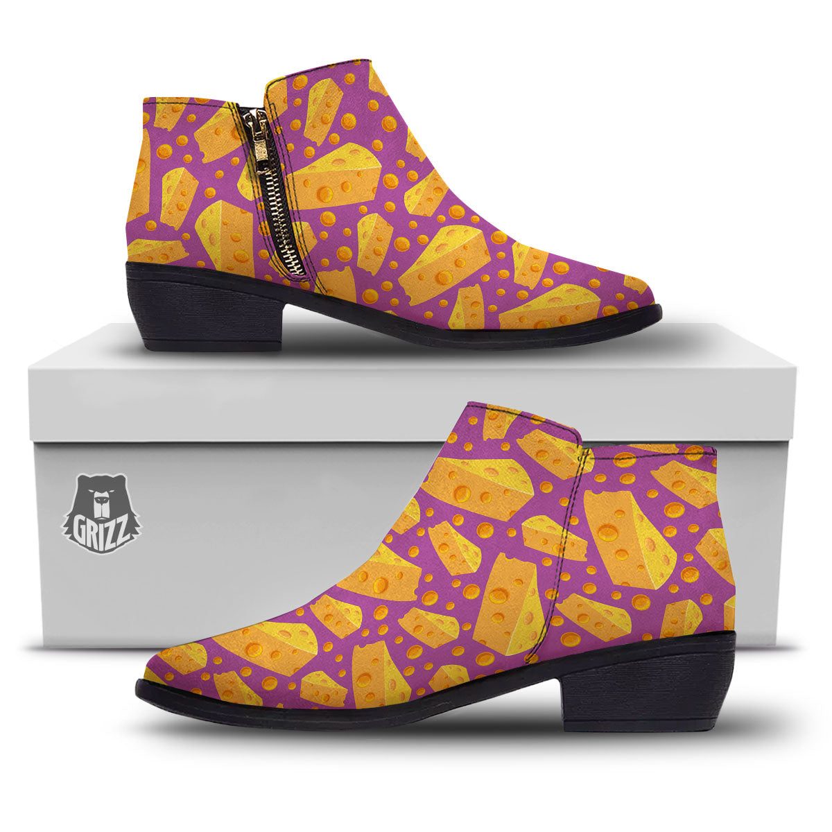 Cheese Holes And Purple Print Pattern Ankle Boots-grizzshop