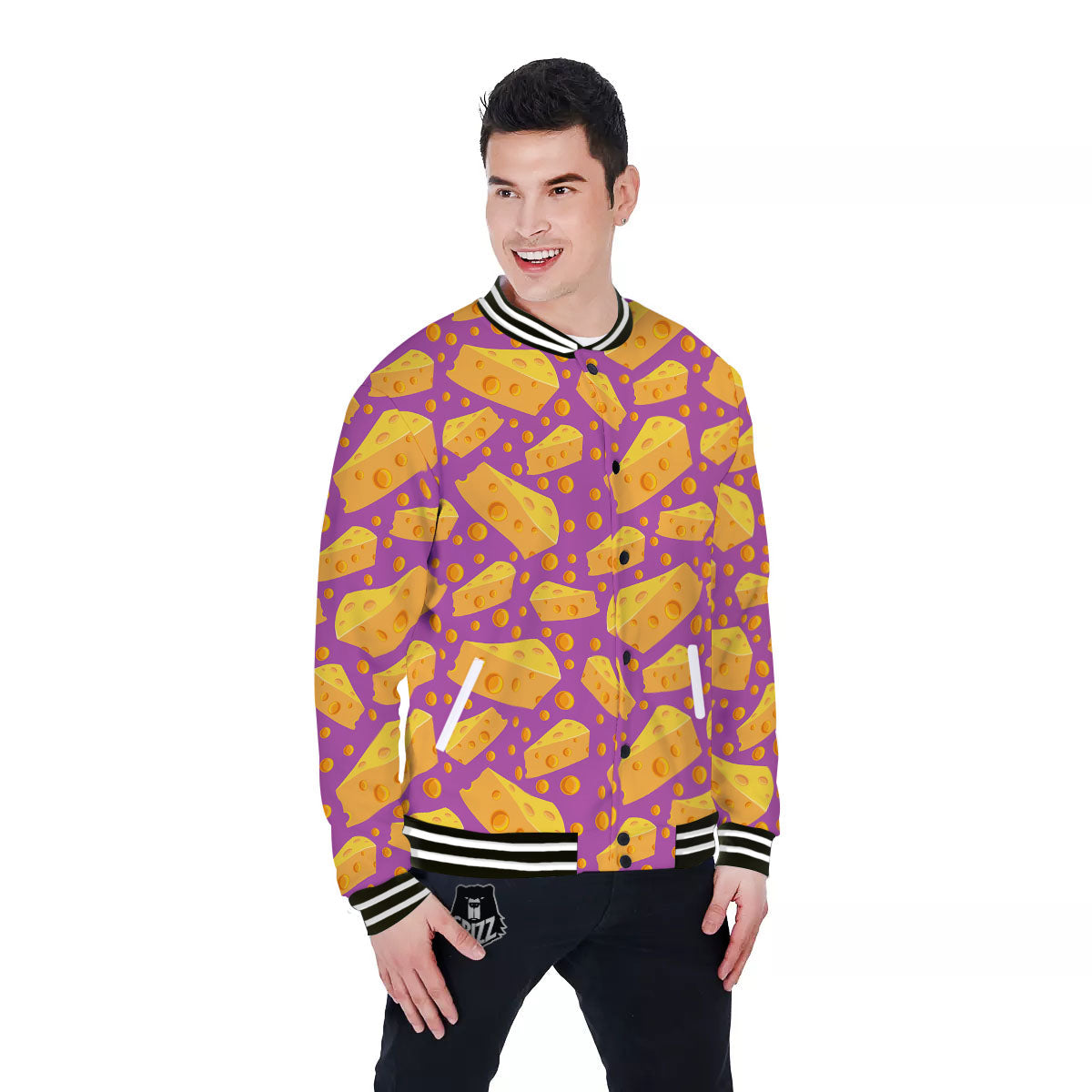 Cheese Holes And Purple Print Pattern Baseball Jacket-grizzshop