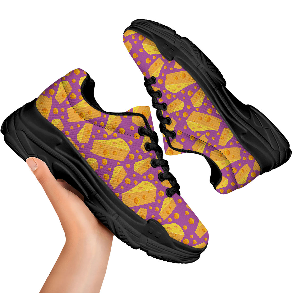 Cheese Holes And Purple Print Pattern Black Chunky Shoes-grizzshop