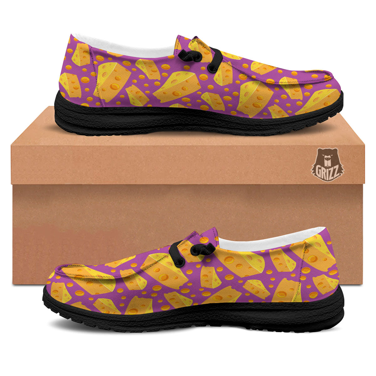 Cheese Holes And Purple Print Pattern Black Loafers-grizzshop