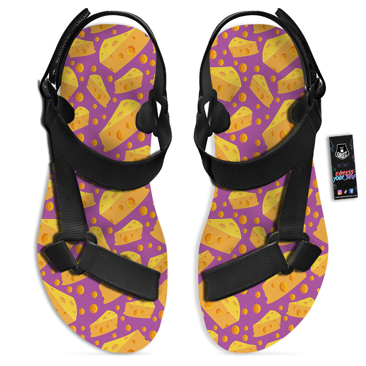 Cheese Holes And Purple Print Pattern Black Open Toe Sandals-grizzshop