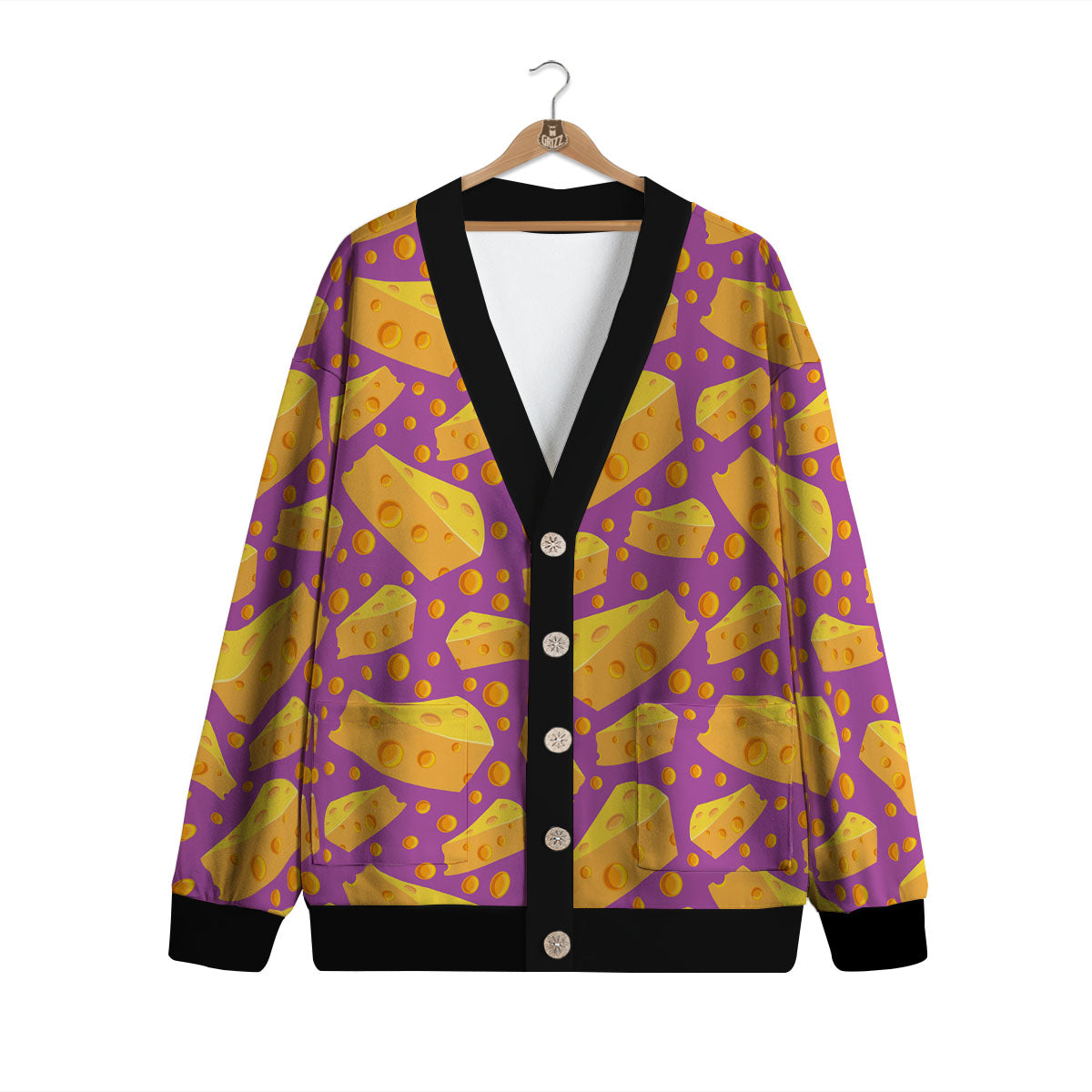 Cheese Holes And Purple Print Pattern Cardigan-grizzshop