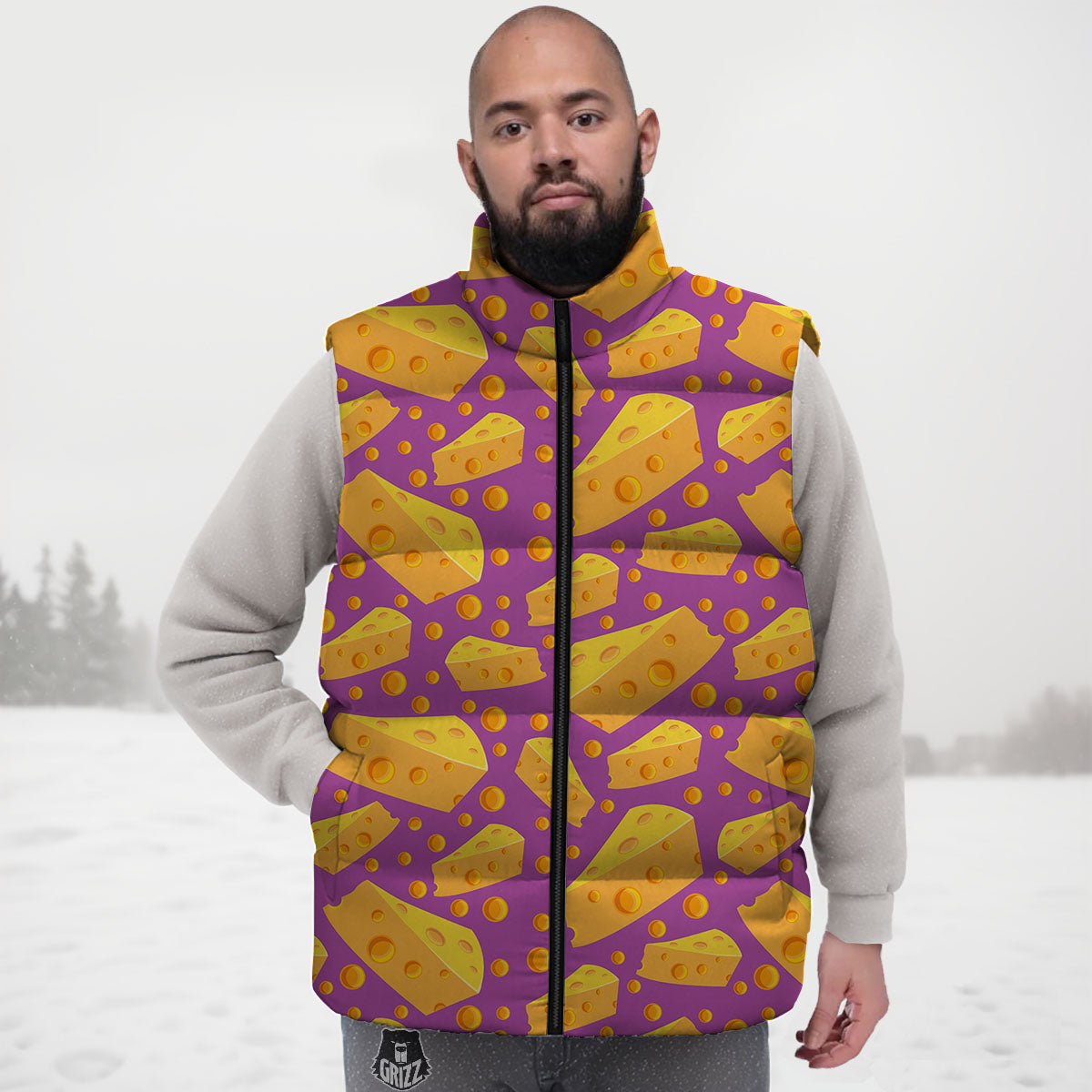 Cheese Holes And Purple Print Pattern Down Vest
