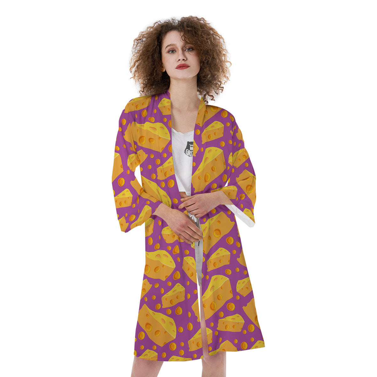 Cheese Holes And Purple Print Pattern Kimono-grizzshop