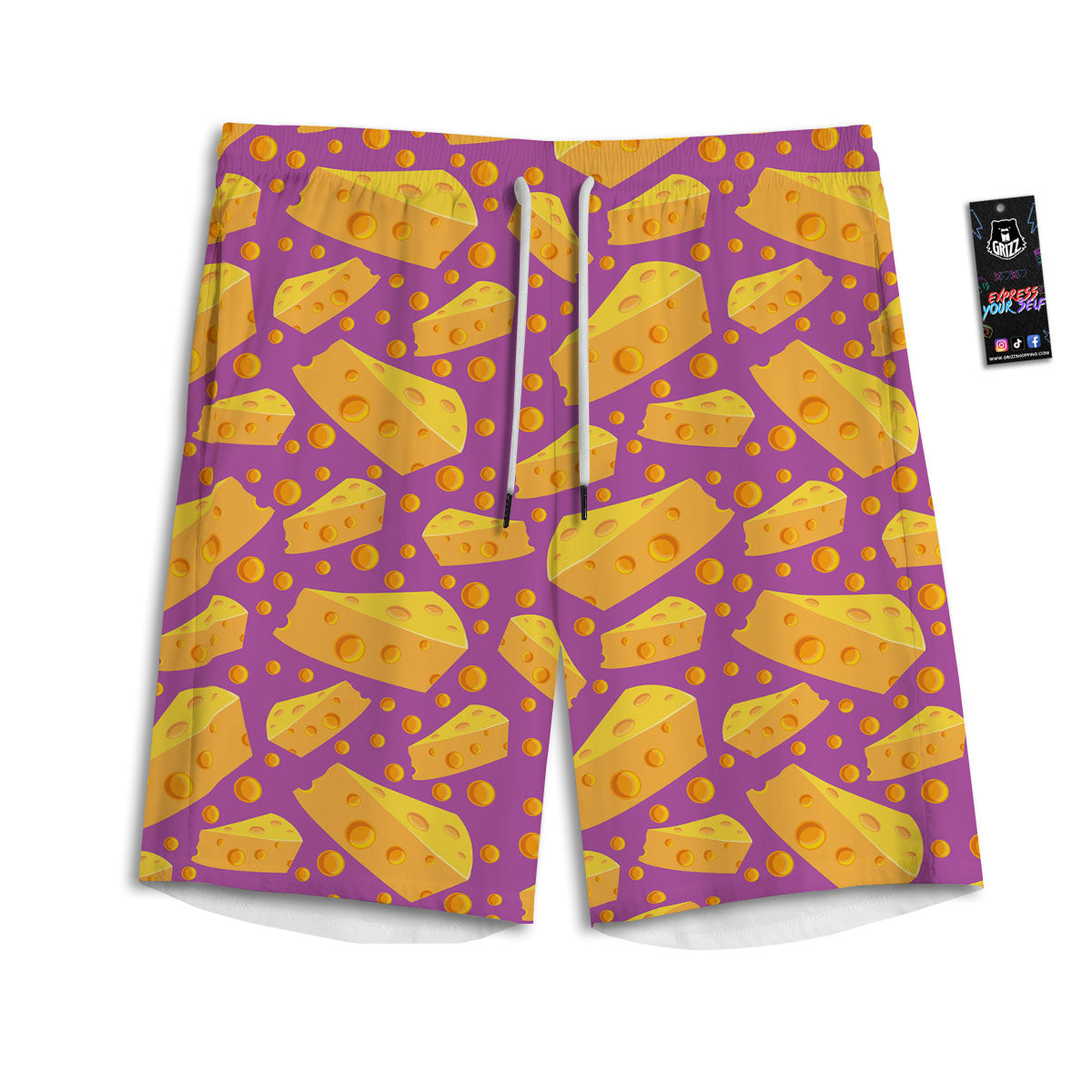 Cheese Holes And Purple Print Pattern Men's Athletic Shorts