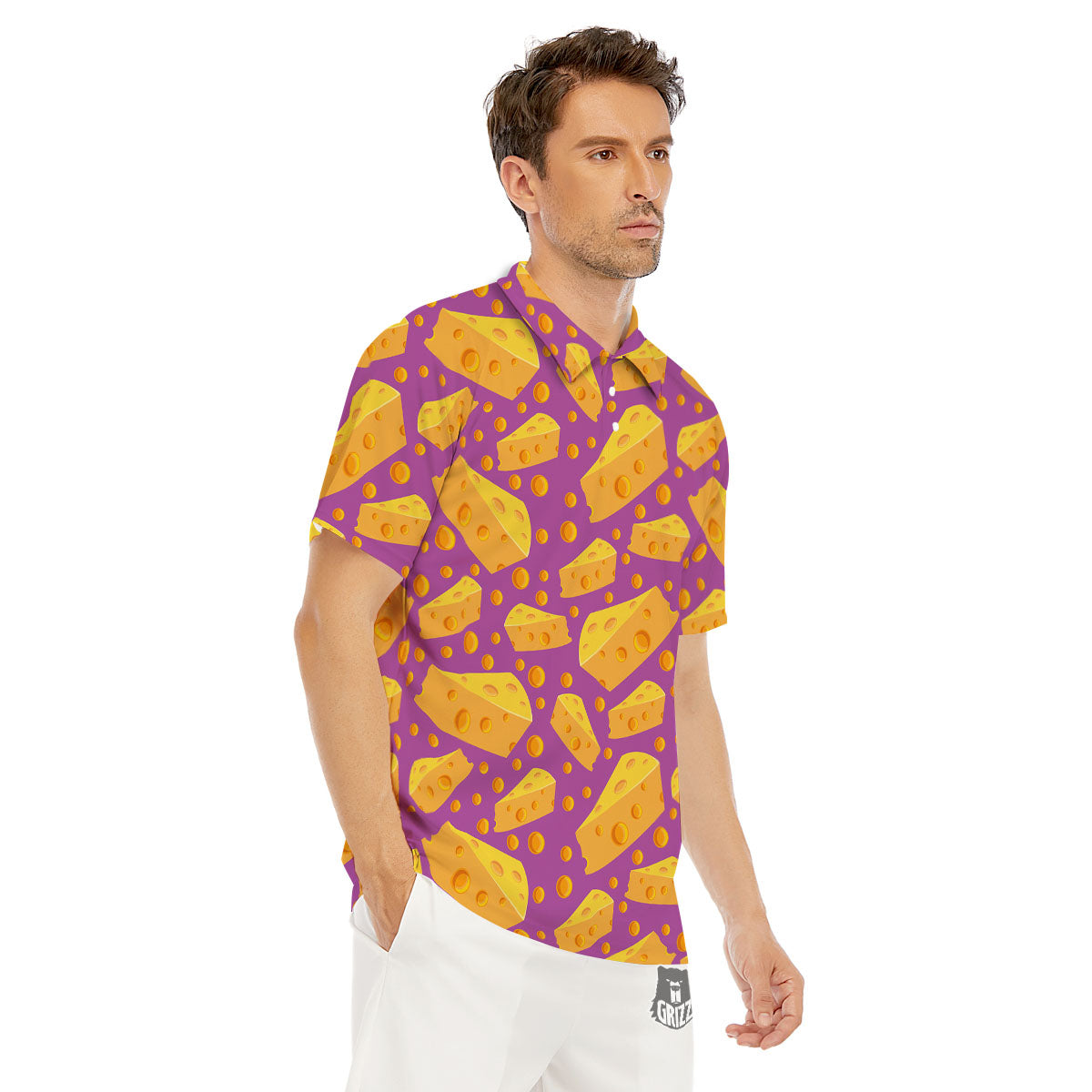 Cheese Holes And Purple Print Pattern Men's Golf Shirts-grizzshop