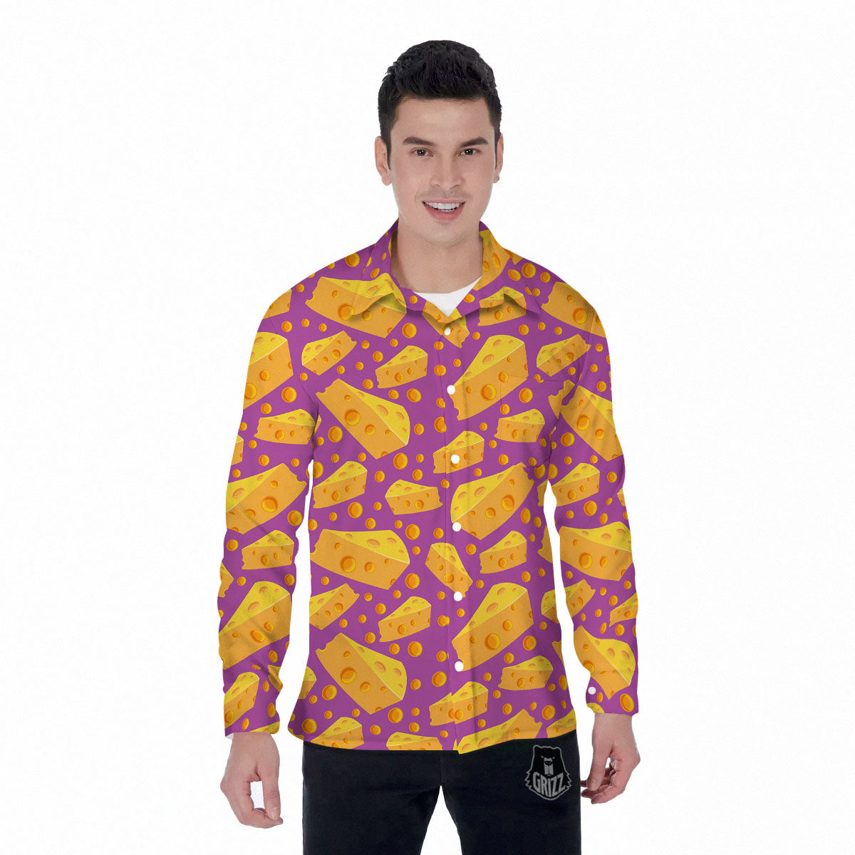 Cheese Holes And Purple Print Pattern Men's Long Sleeve Shirts-grizzshop