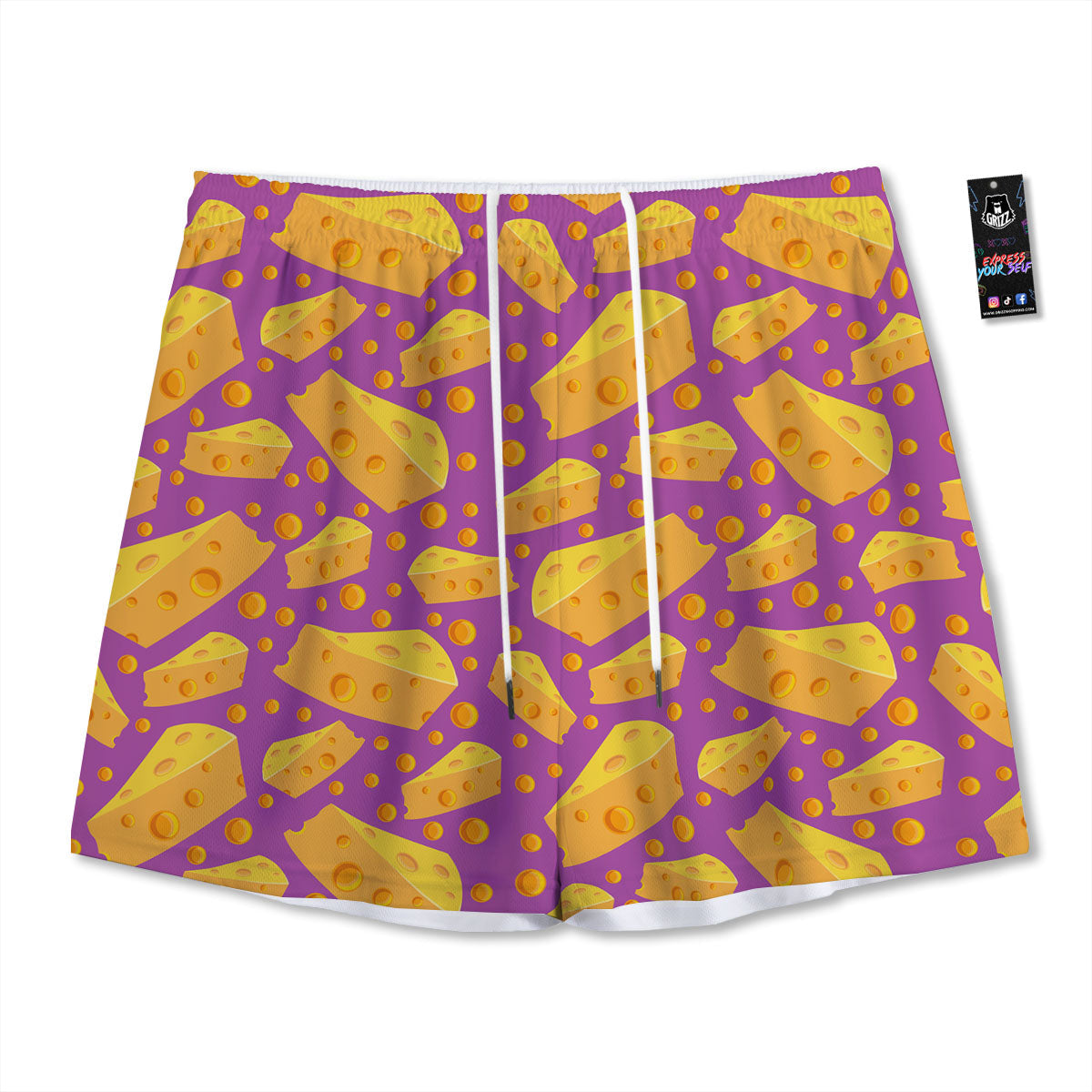 Cheese Holes And Purple Print Pattern Mesh Shorts