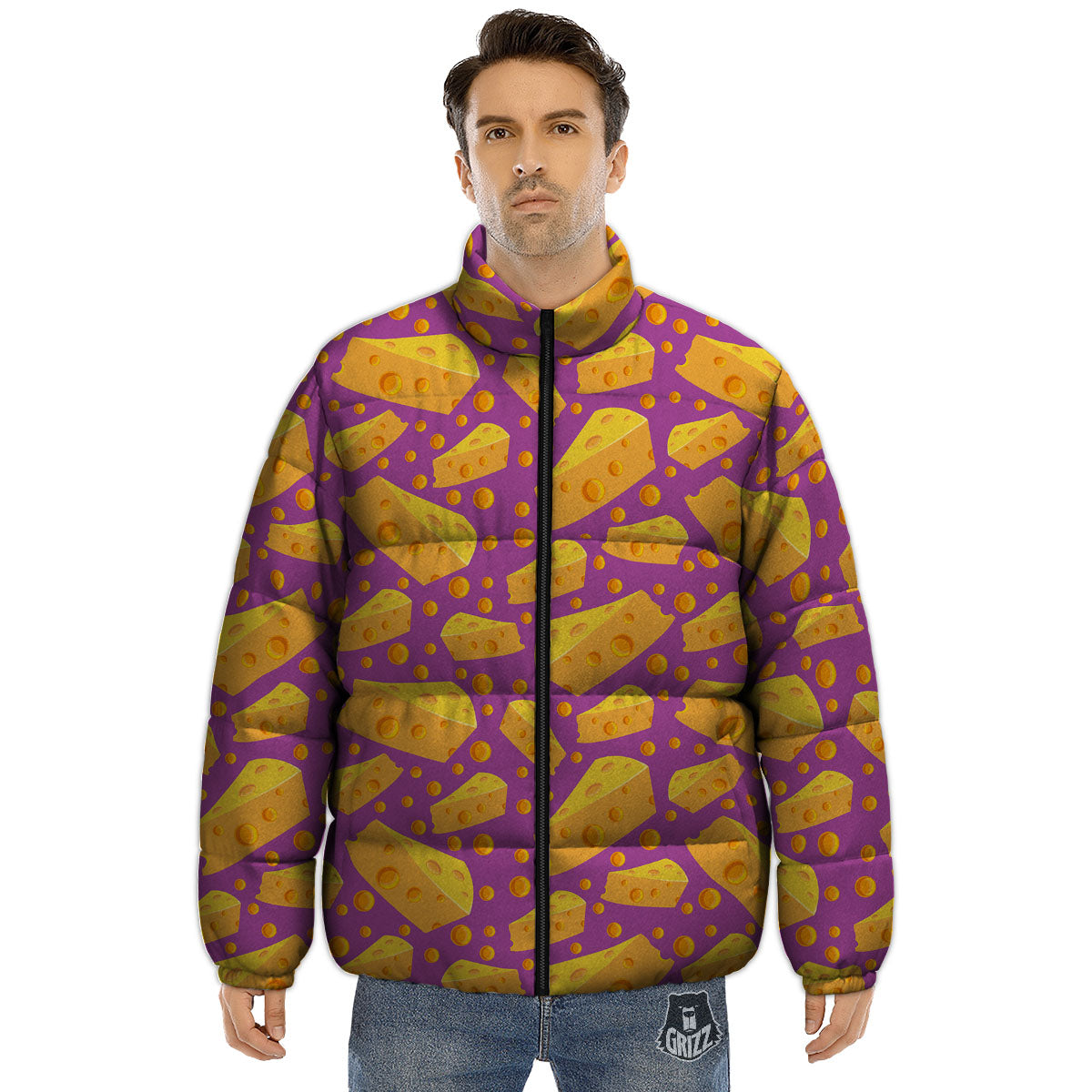 Cheese Holes And Purple Print Pattern Puffer Jacket-grizzshop