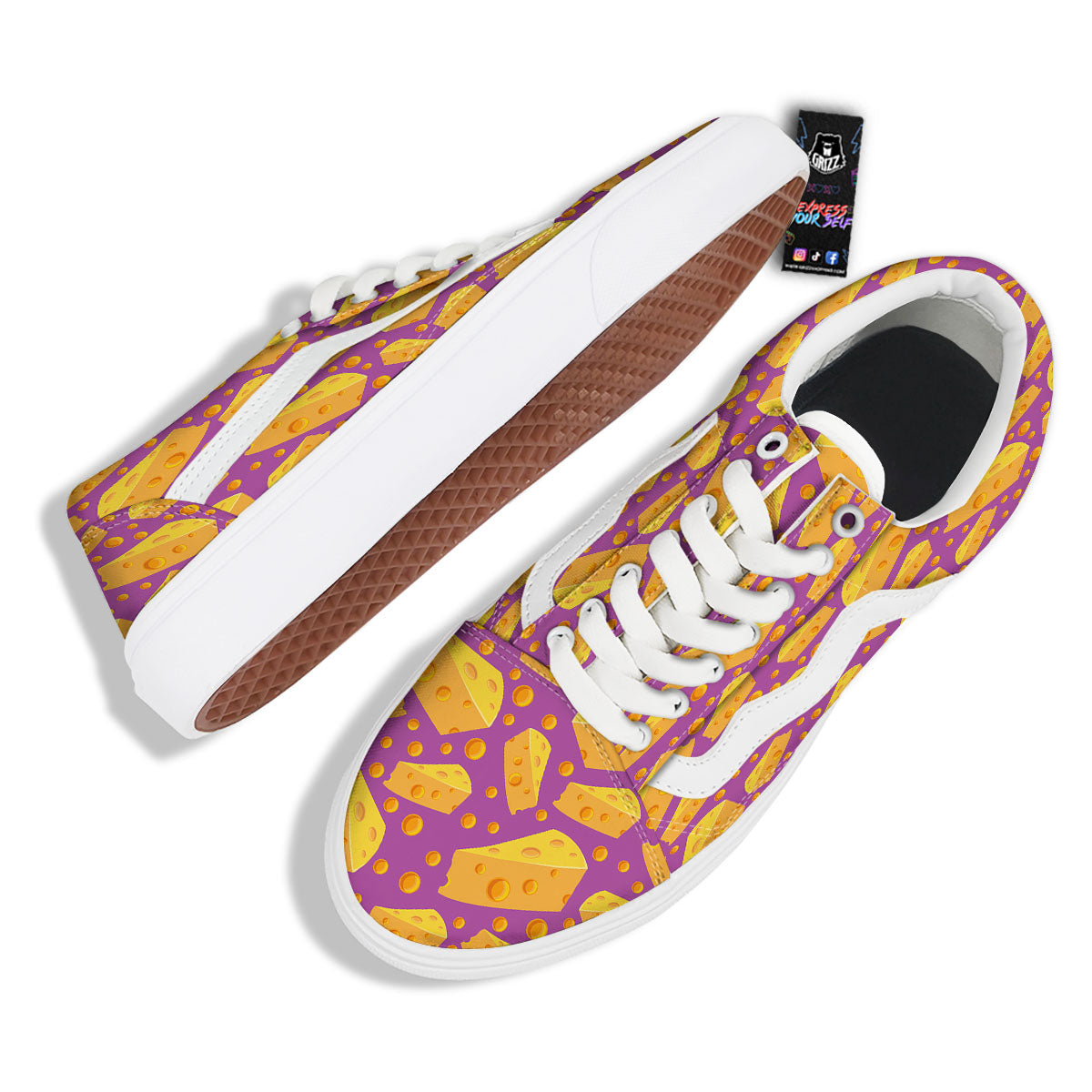 Cheese Holes And Purple Print Pattern Skate Shoes-grizzshop