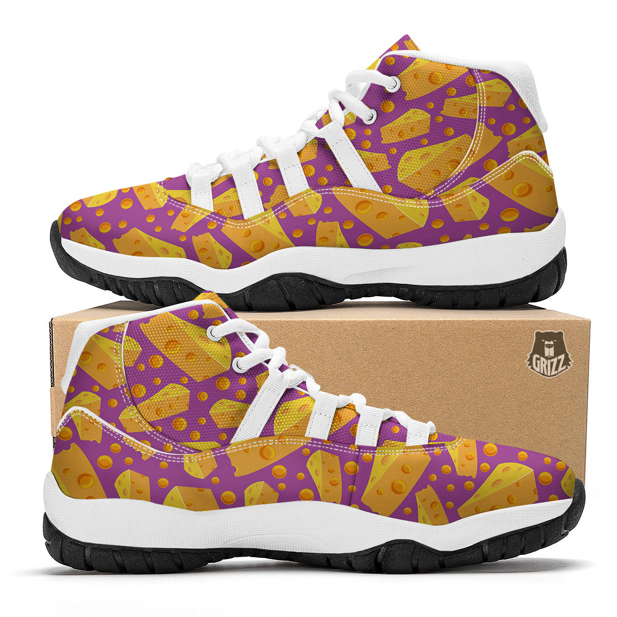 Cheese Holes And Purple Print Pattern White Bball Shoes-grizzshop