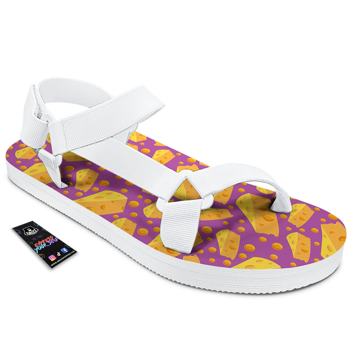 Cheese Holes And Purple Print Pattern White Open Toe Sandals-grizzshop