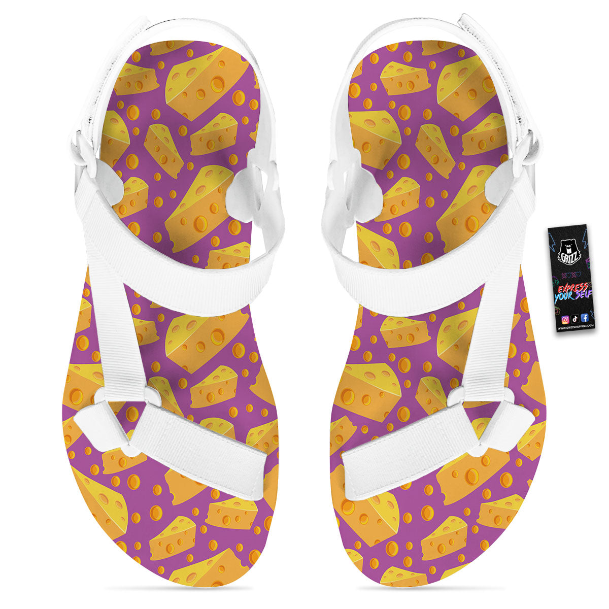 Cheese Holes And Purple Print Pattern White Open Toe Sandals-grizzshop