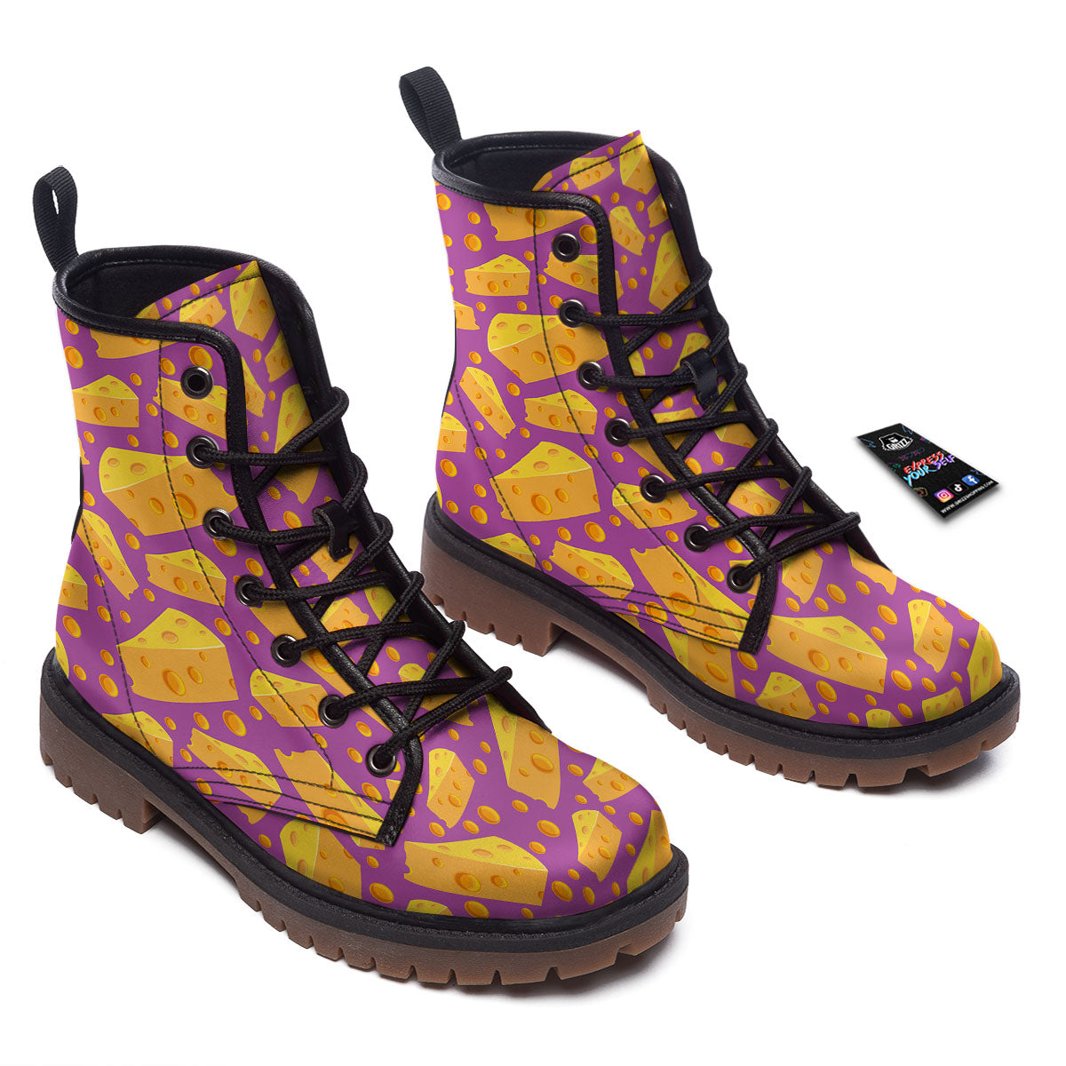 Cheese Holes And Purple Print Pattern Work Boots-grizzshop