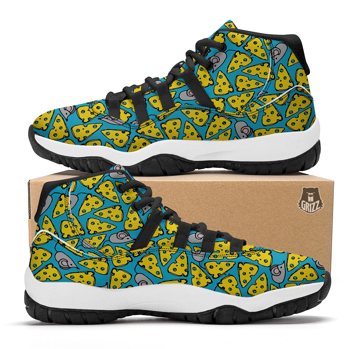 Cheese Mouse Pattern Print Black Bball Shoes-grizzshop